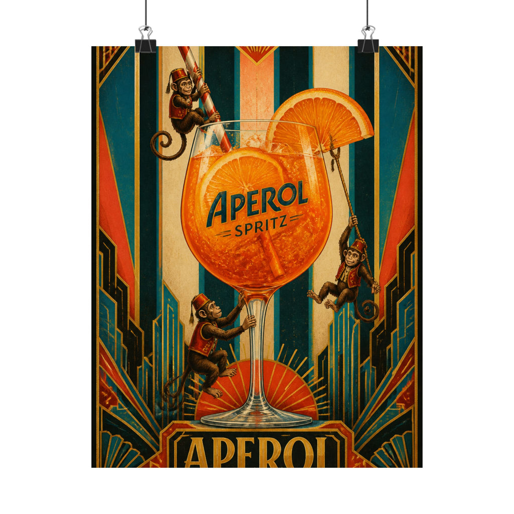 Aperol Spritz Monkeys Wall Art Poster 24×36 Art Deco Bar Area Decor Maximalist Print