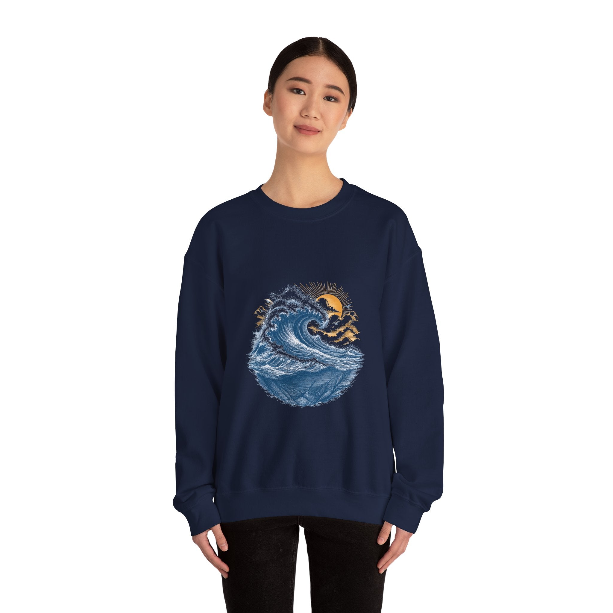Matching Couple Sweatshirt - Mountain & Ocean Matching Couple Premium Fleece Sweatshirt Vintage Art His Hers Honeymoon Gift - Design B