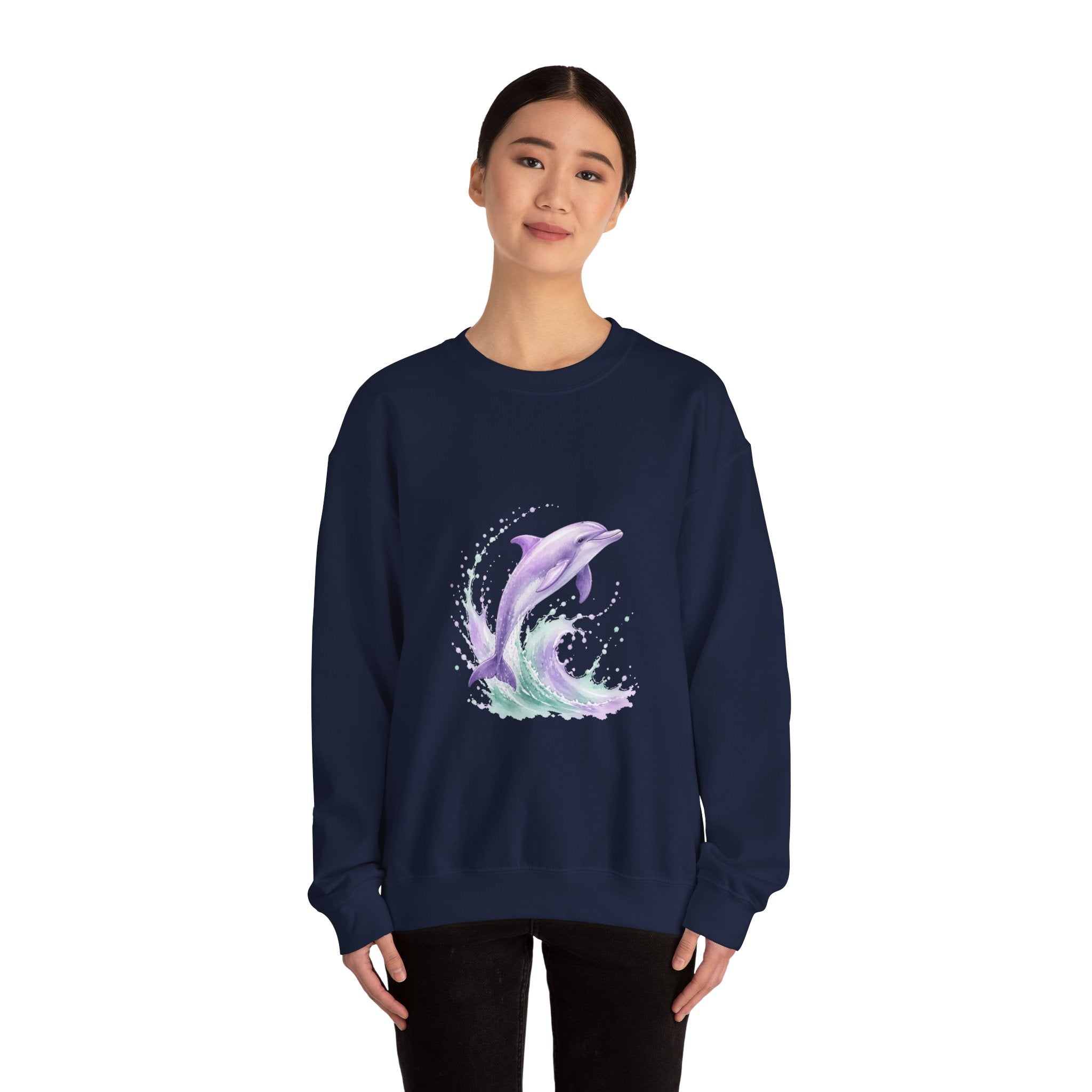 Matching Couple Sweatshirt - Shark & Dolphin Matching Couple Premium Fleece Sweatshirt Watercolor Art His Hers Birthday Gift - Design B