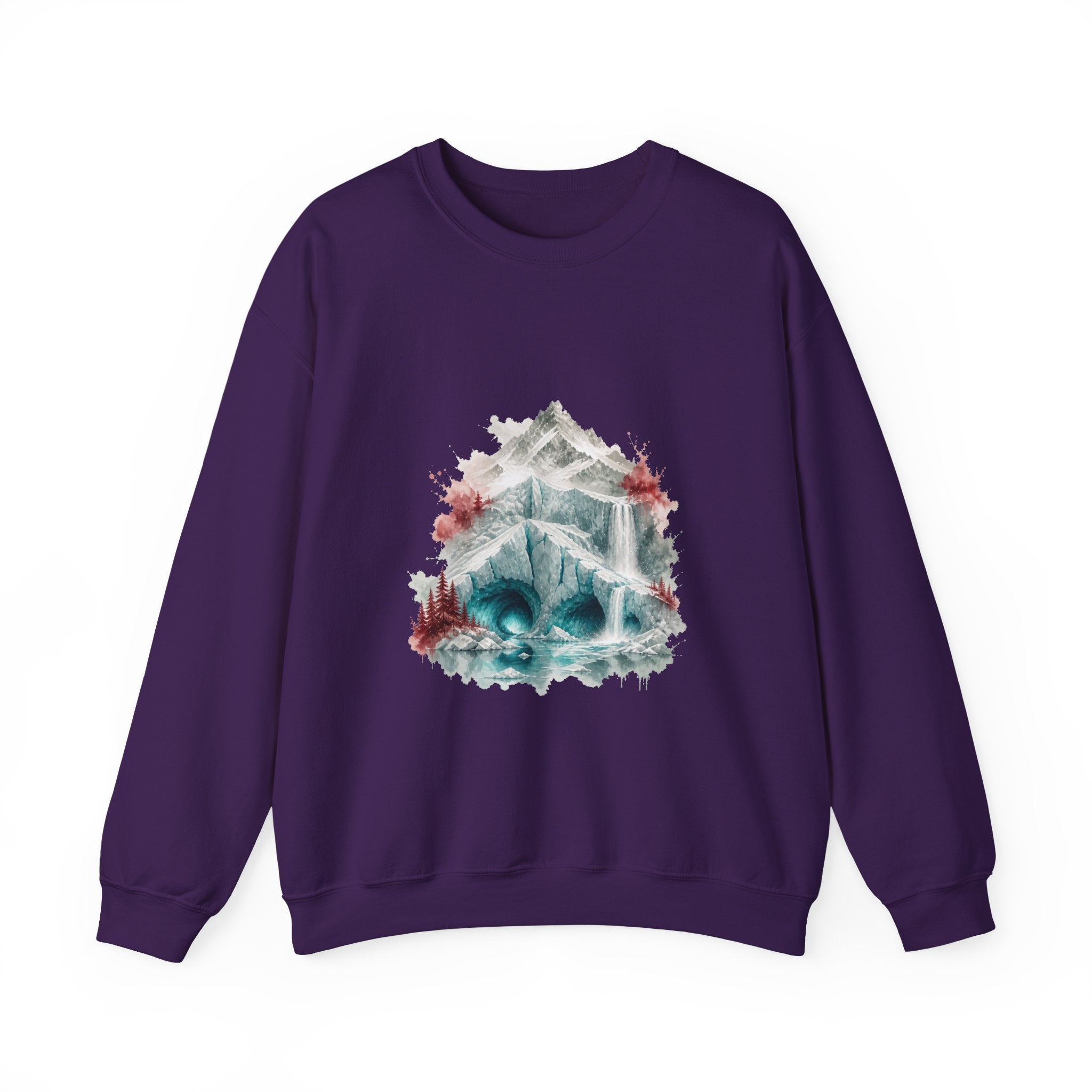 Matching Couple Sweatshirt - Volcano & Glacier Matching Couple Premium Fleece Sweatshirt Watercolor Art His Hers Birthday Gift - Design B