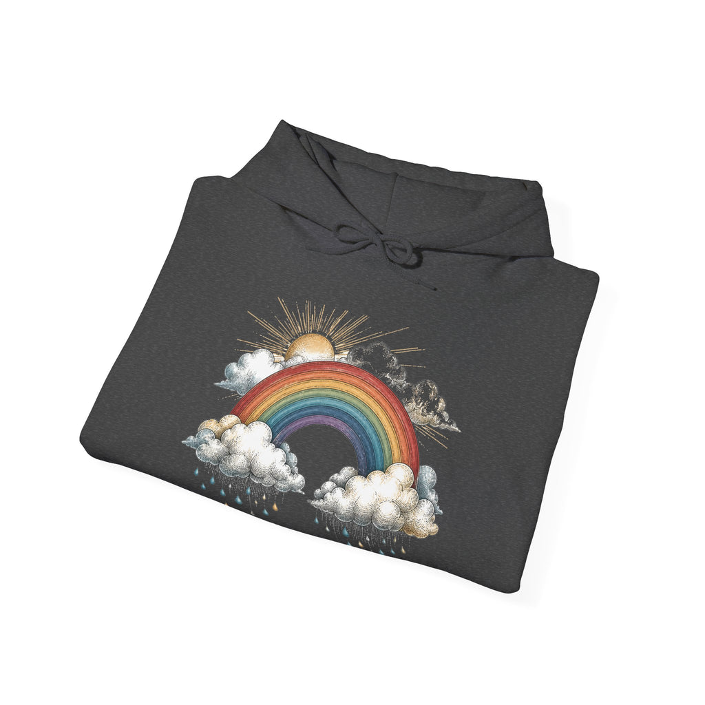 Matching Couple Sweatshirt - Storm & Rainbow Matching Couple Hooded Sweatshirt Hand-Drawn Art His Hers Best Friend Gift - Design B