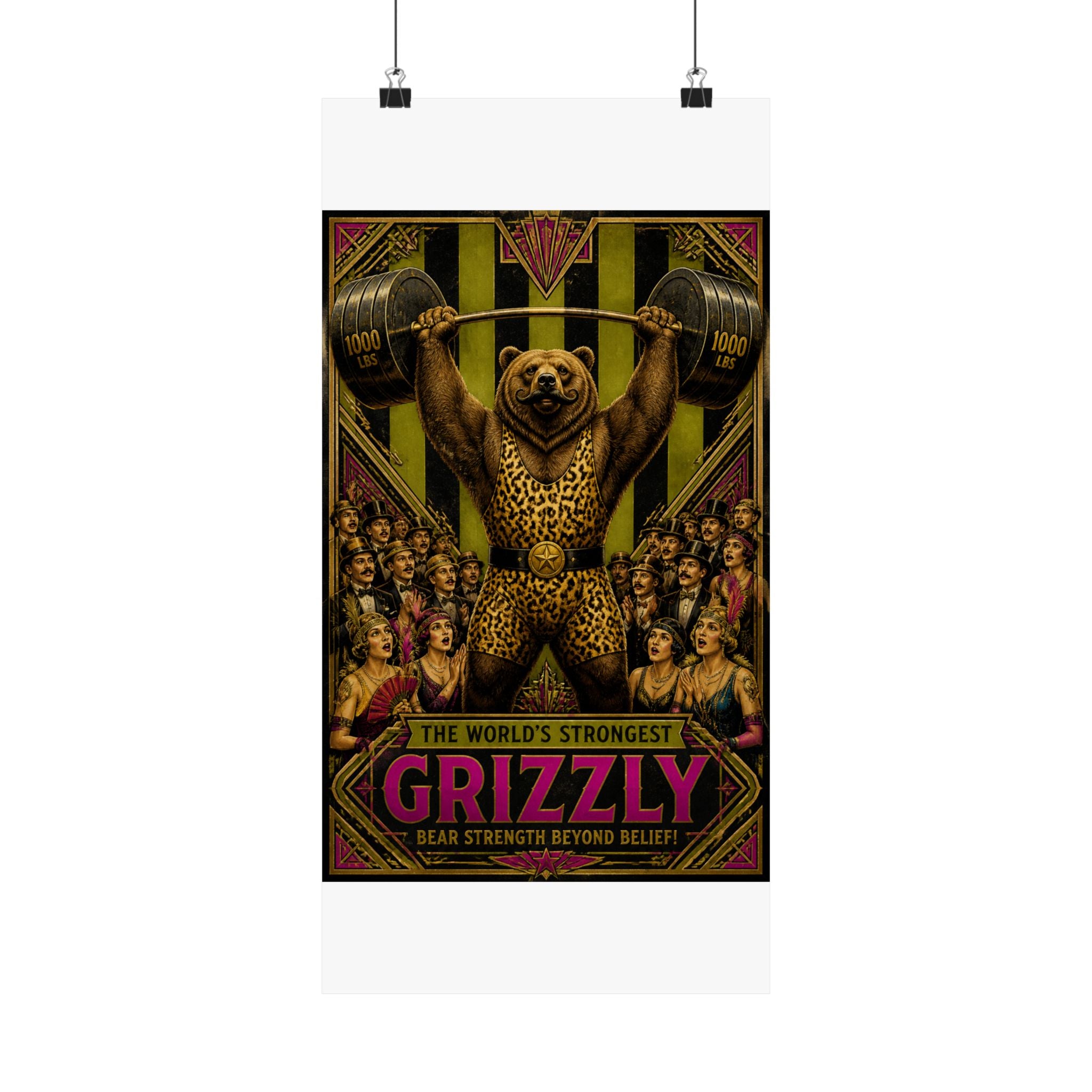 Strongman Bear Wall Art Poster 24×36 Art Deco Bar Area Decor Maximalist Print