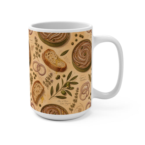 Anchovies & Capers 15oz Ceramic Mug Mediterranean Kitchen Botanical Design Italian Cottagecore Gift