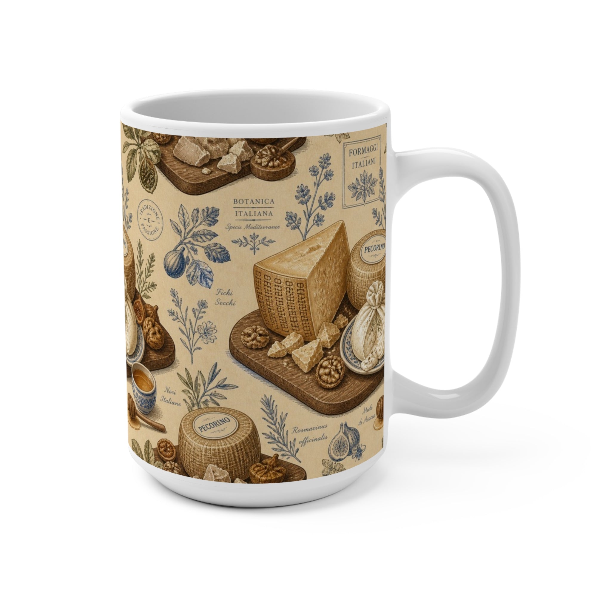 Italian Cheese Board 15oz Ceramic Mug Mediterranean Kitchen Botanical Design Italian Cottagecore Gift