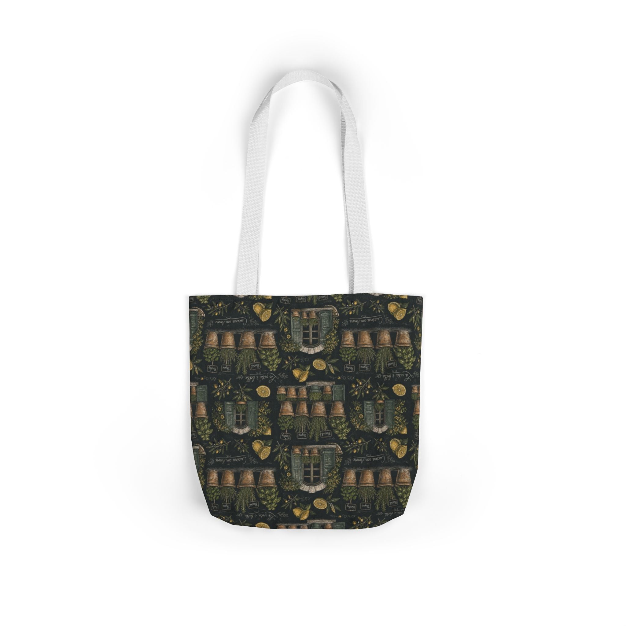 Terracotta Herb Pots Canvas Tote Bag Mediterranean Kitchen Chalk Art Design Italian Cottagecore Gift