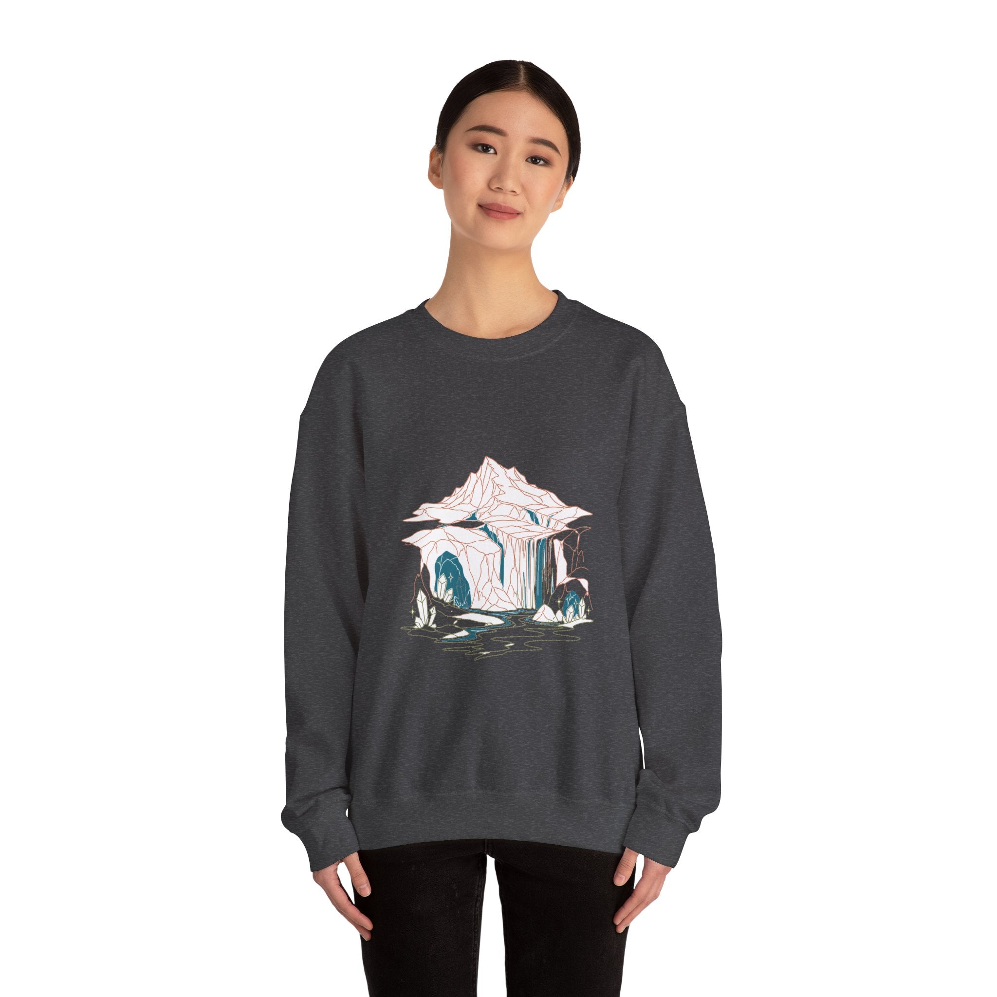 Matching Couple Sweatshirt - Volcano & Glacier Matching Couple Crewneck Sweatshirt Minimalist Art His Hers Valentine Gift - Design B
