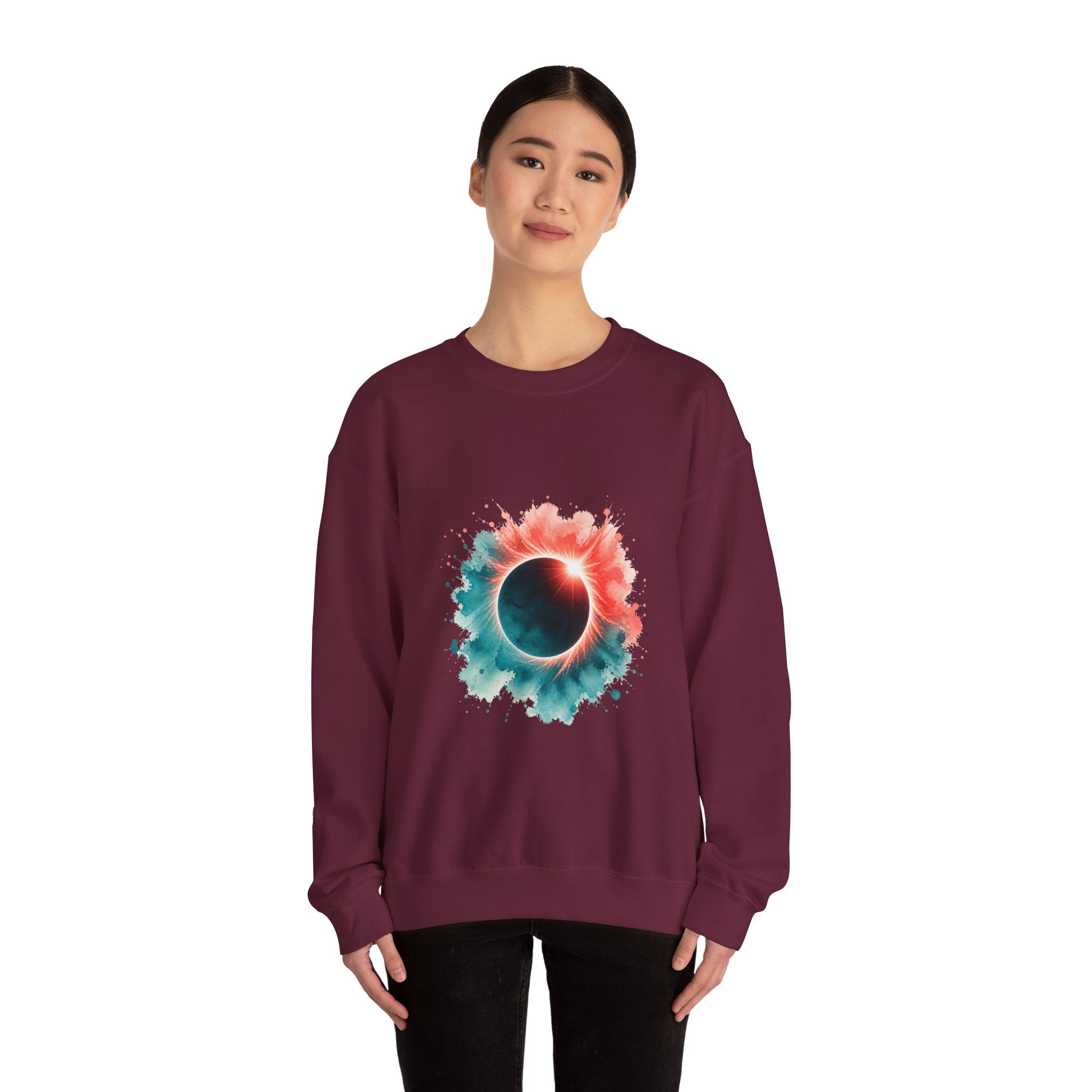 Matching Couple Sweatshirt - Solar & Lunar Eclipse Matching Couple Crewneck Sweatshirt Watercolor Art His Hers Engagement Gift - Design A
