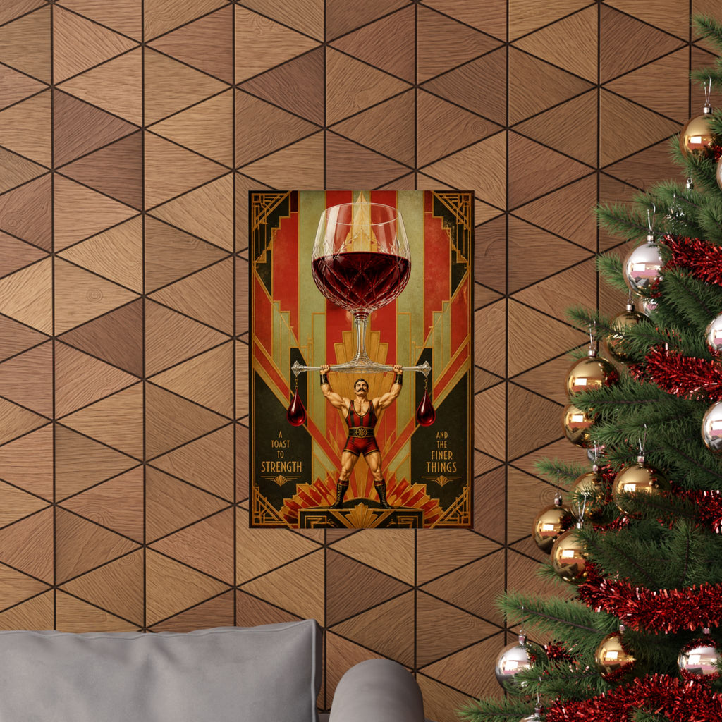 Wine Glass Strongman Wall Art Poster 24×36 Art Deco Bar Area Decor Maximalist Print