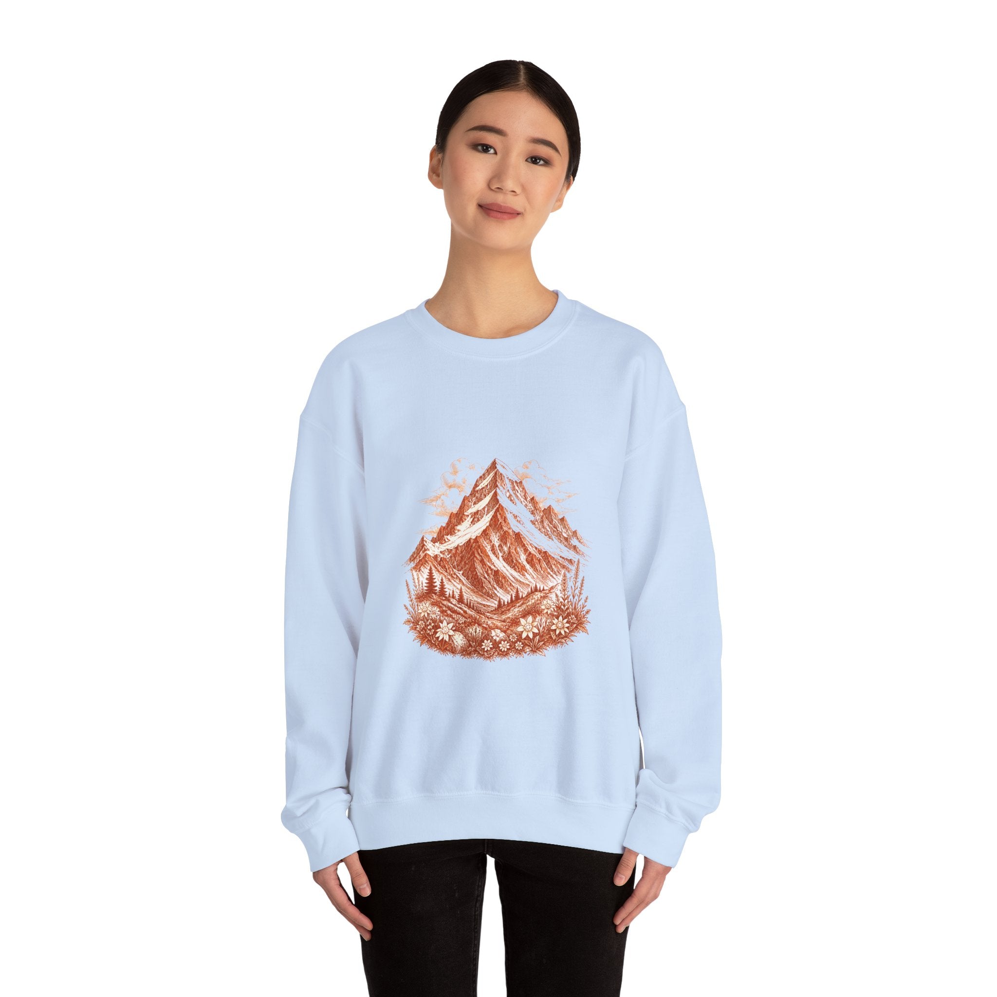 Matching Couple Sweatshirt - Mountain & Ocean Matching Couple Premium Fleece Sweatshirt Hand-Drawn Art His Hers Anniversary Gift - Design A