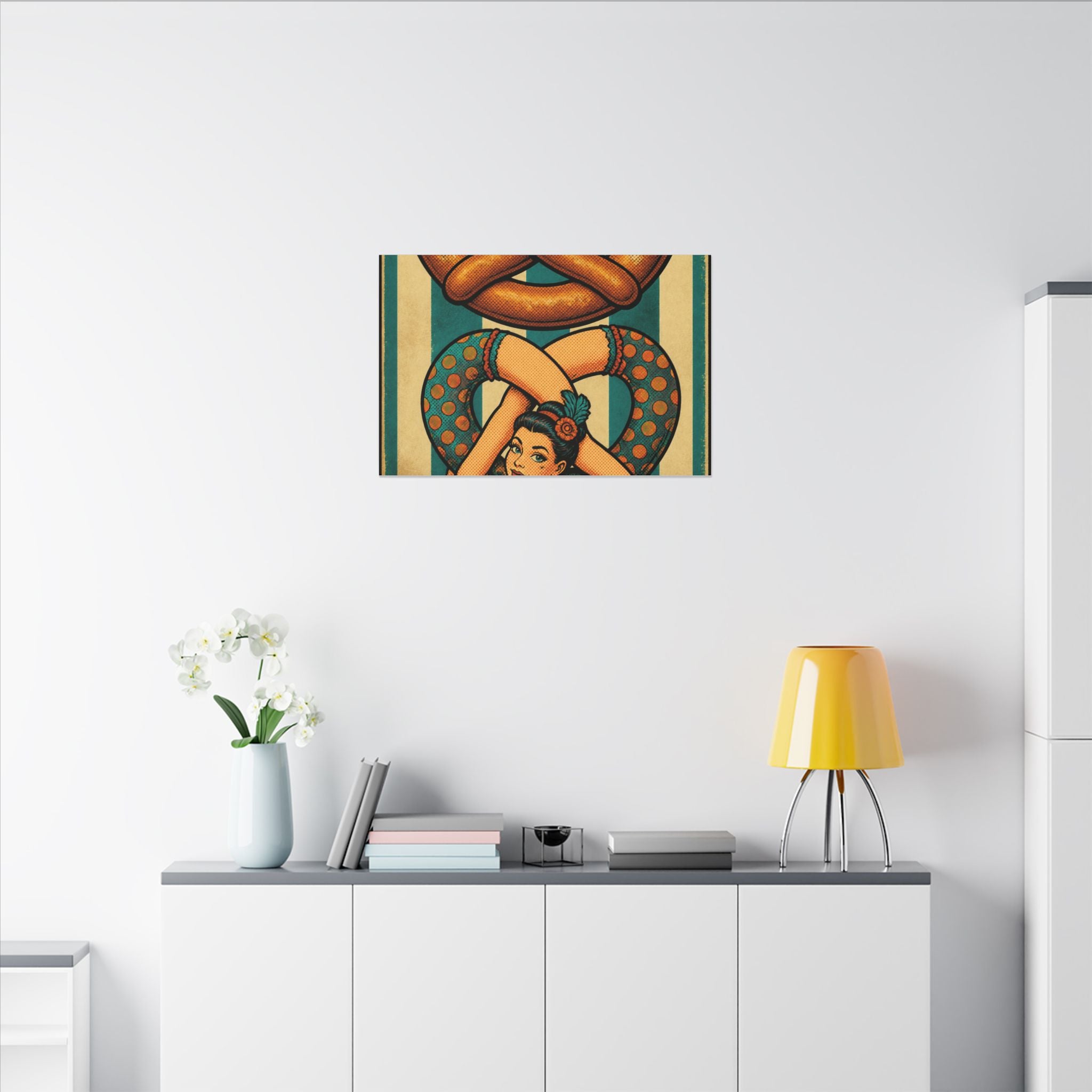 Pretzel Contortionist Wall Art Canvas 24×36 Pop Art Restaurant Decor Maximalist Print