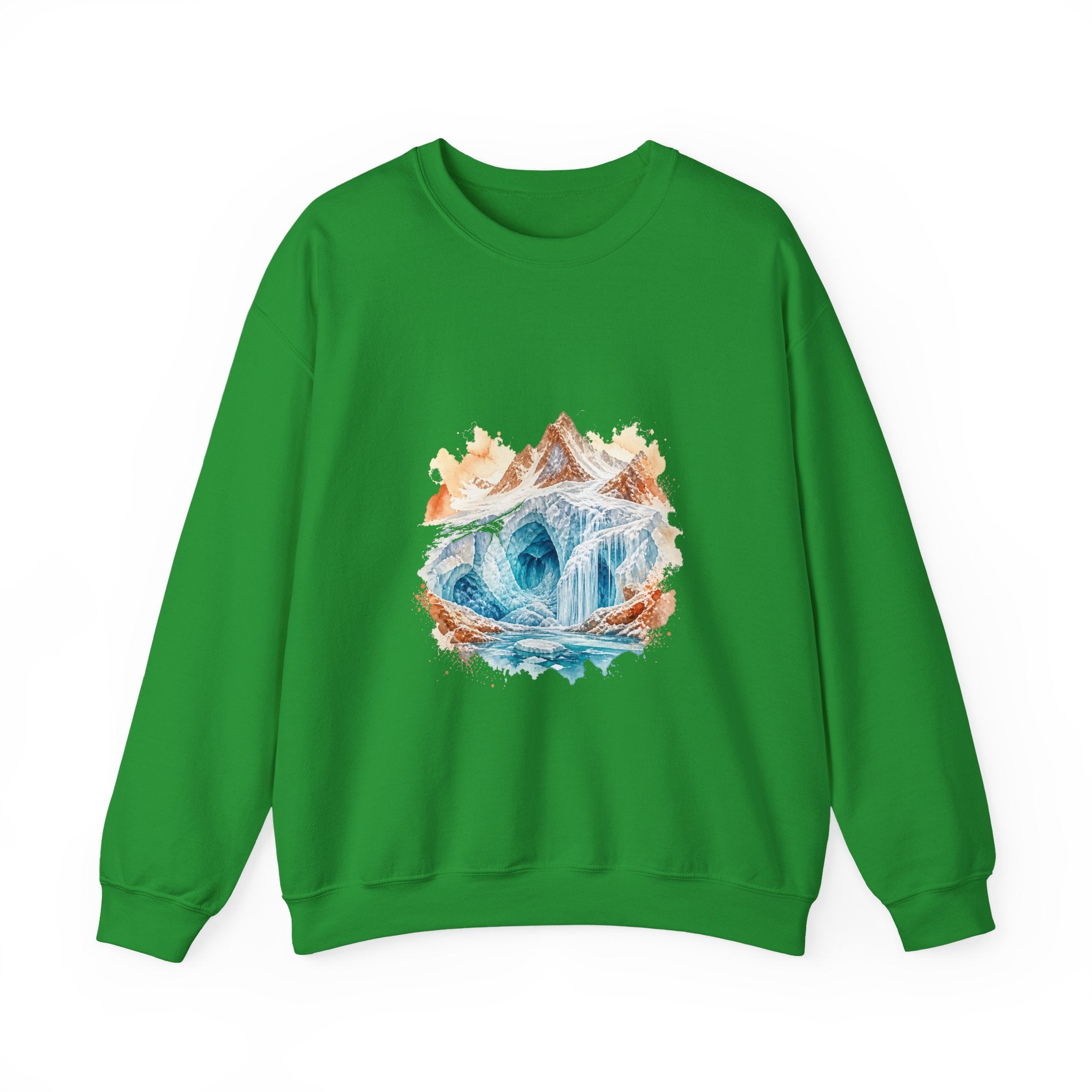 Matching Couple Sweatshirt - Volcano & Glacier Matching Couple Crewneck Sweatshirt Watercolor Art His Hers Engagement Gift - Design B