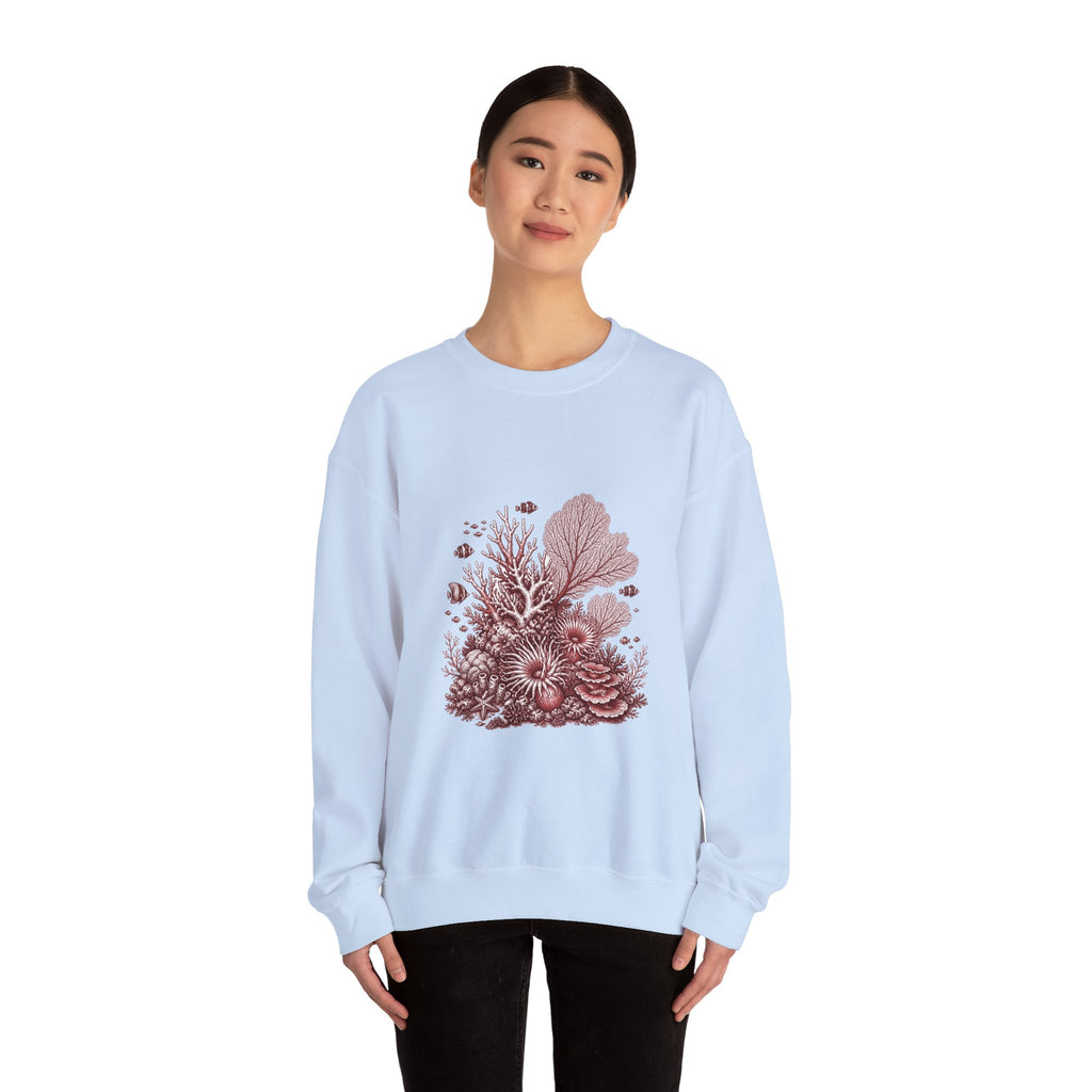 Matching Couple Sweatshirt - Coral Reef & Deep Sea Matching Couple Premium Fleece Sweatshirt Hand-Drawn Art His Hers Anniversary Gift - Design A