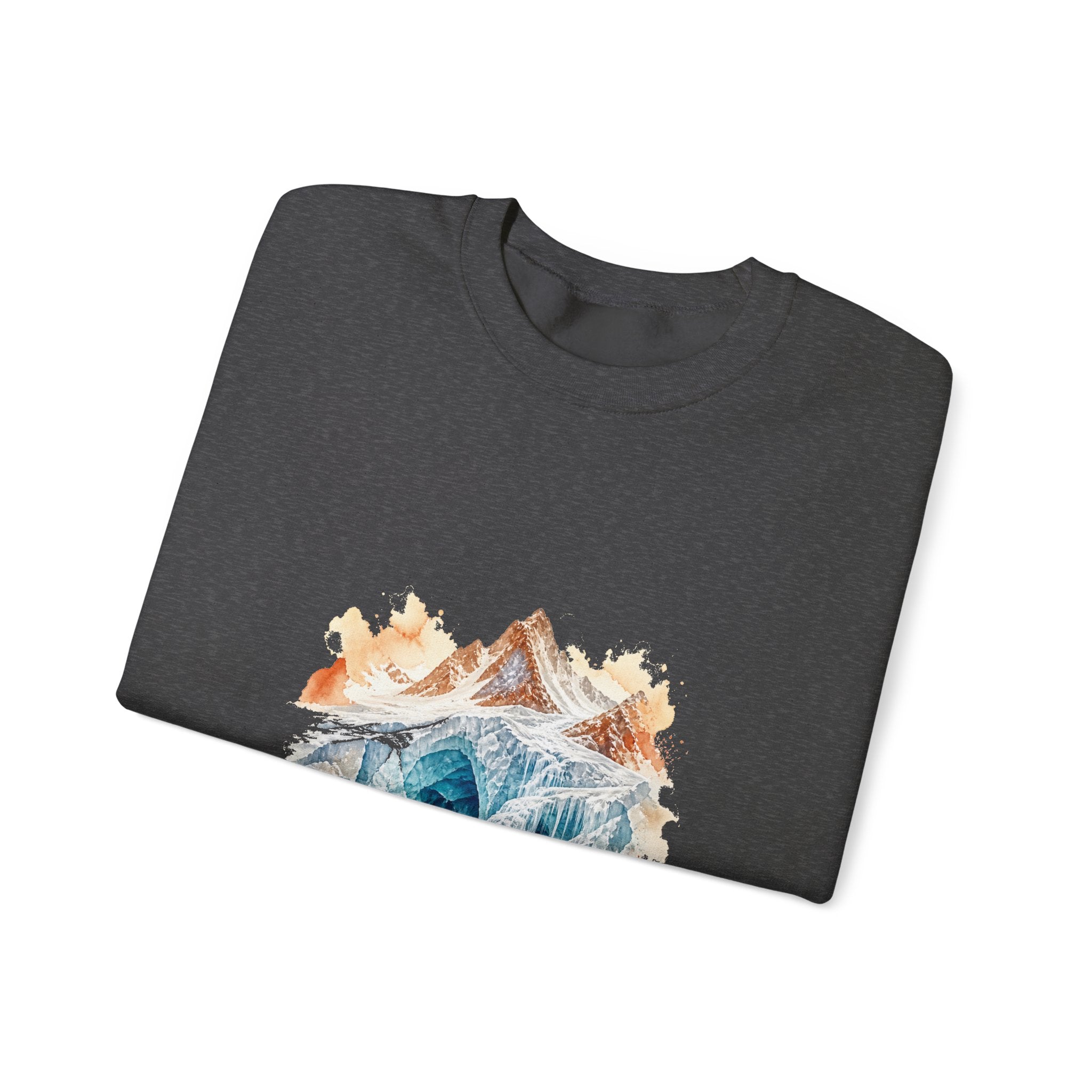 Matching Couple Sweatshirt - Volcano & Glacier Matching Couple Crewneck Sweatshirt Watercolor Art His Hers Engagement Gift - Design B
