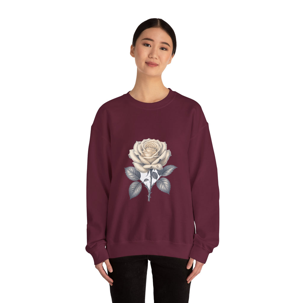 Matching Couple Sweatshirt - Rose & Thorn Matching Couple Crewneck Sweatshirt Vintage Art His Hers Wedding Gift - Design A