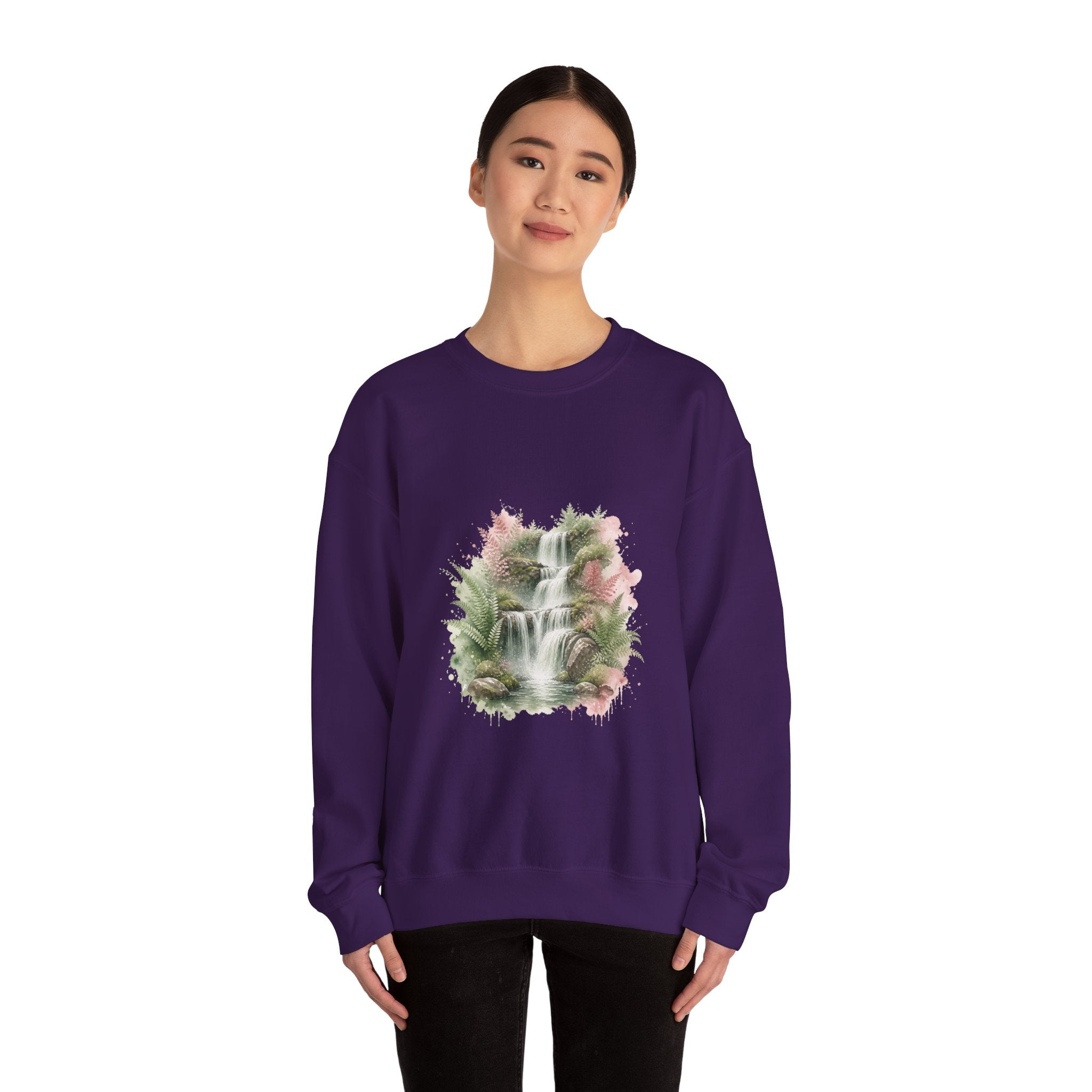 Matching Couple Sweatshirt - Wildfire & Waterfall Matching Couple Premium Fleece Sweatshirt Watercolor Art His Hers Birthday Gift - Design B