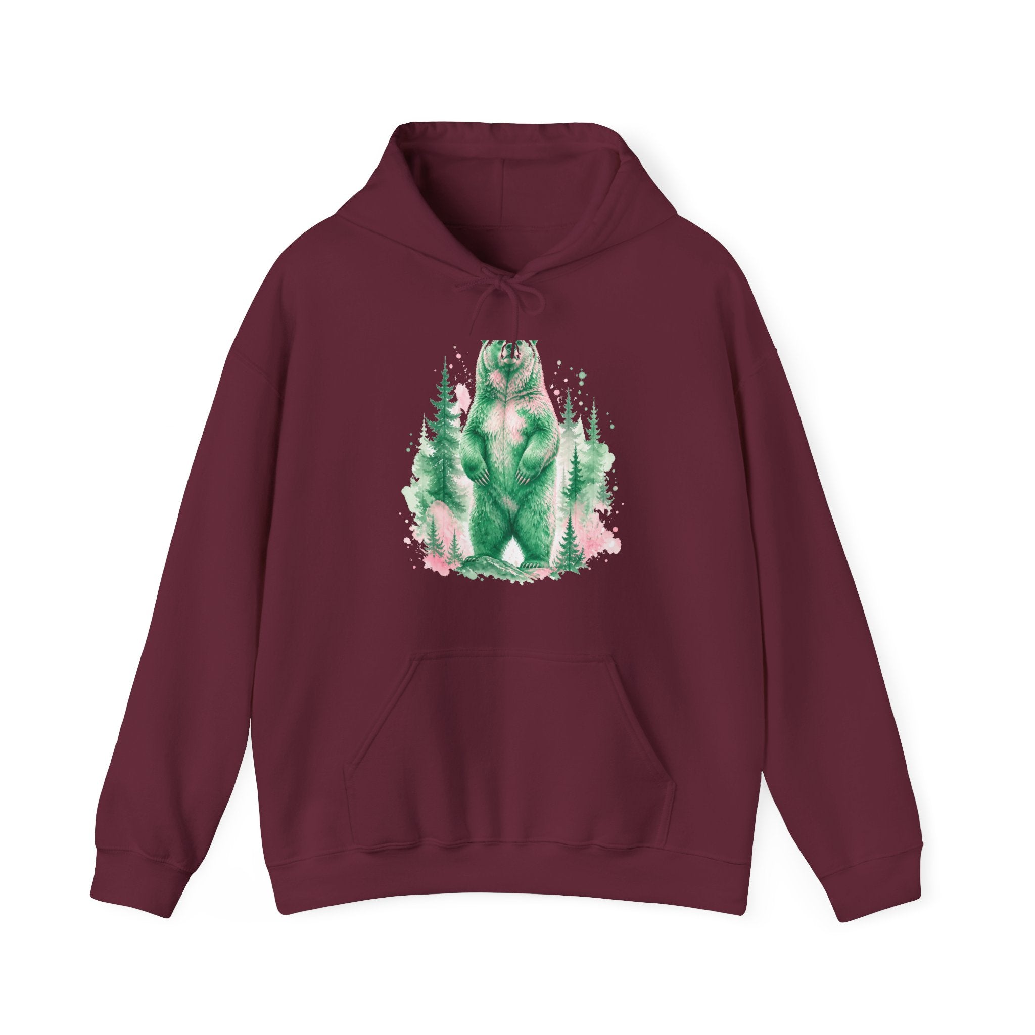 Matching Couple Sweatshirt - Bear & Deer Matching Couple Hooded Sweatshirt Watercolor Art His Hers Engagement Gift - Design A