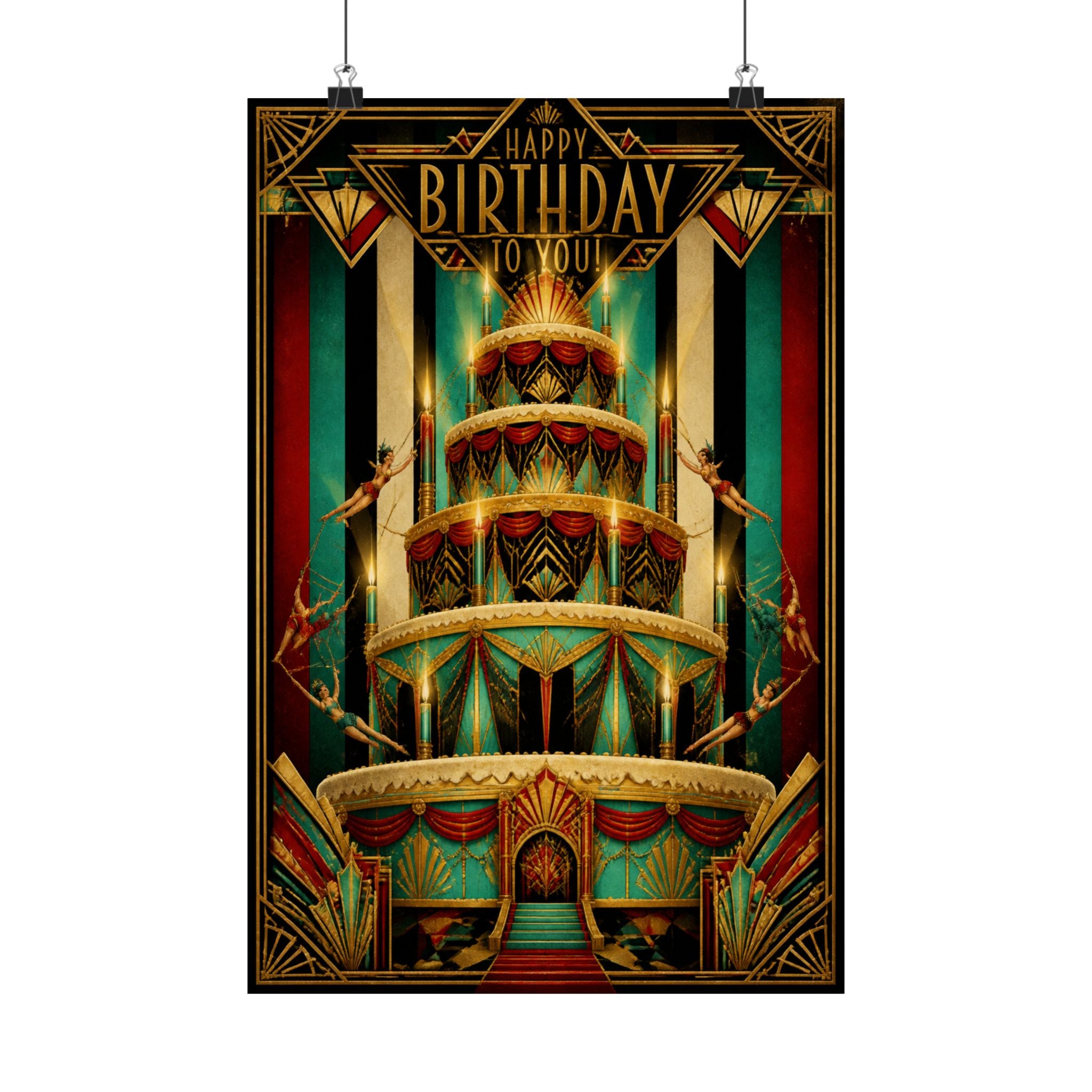 Birthday Cake Trapeze Wall Art Poster 24×36 Art Deco Bar Area Decor Maximalist Print