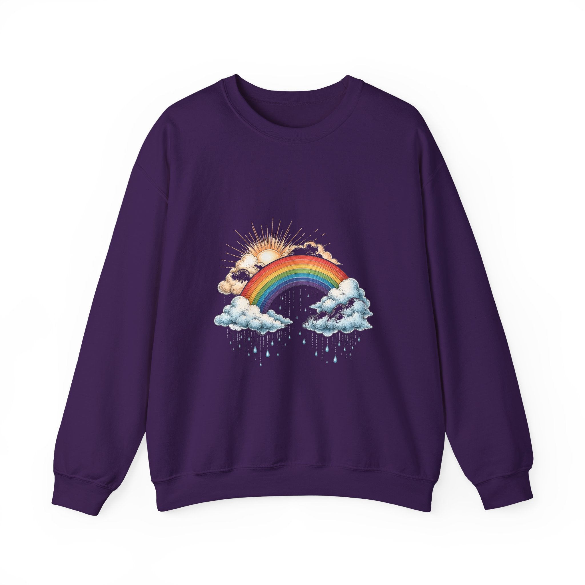 Matching Couple Sweatshirt - Storm & Rainbow Matching Couple Comfort Colors Crew Hand-Drawn Art His Hers Anniversary Gift - Design B