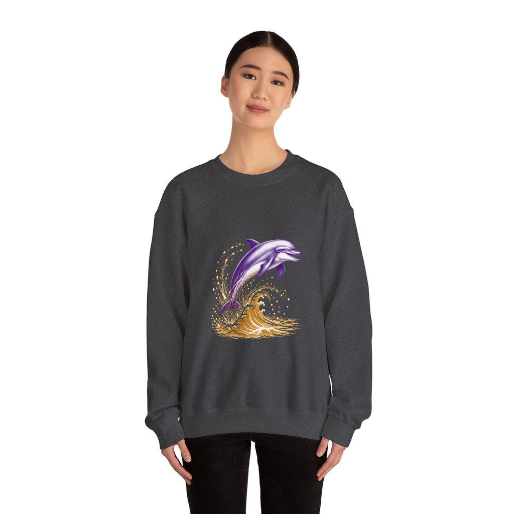 Matching Couple Sweatshirt - Shark & Dolphin Matching Couple Crewneck Sweatshirt Vintage Art His Hers Wedding Gift - Design B