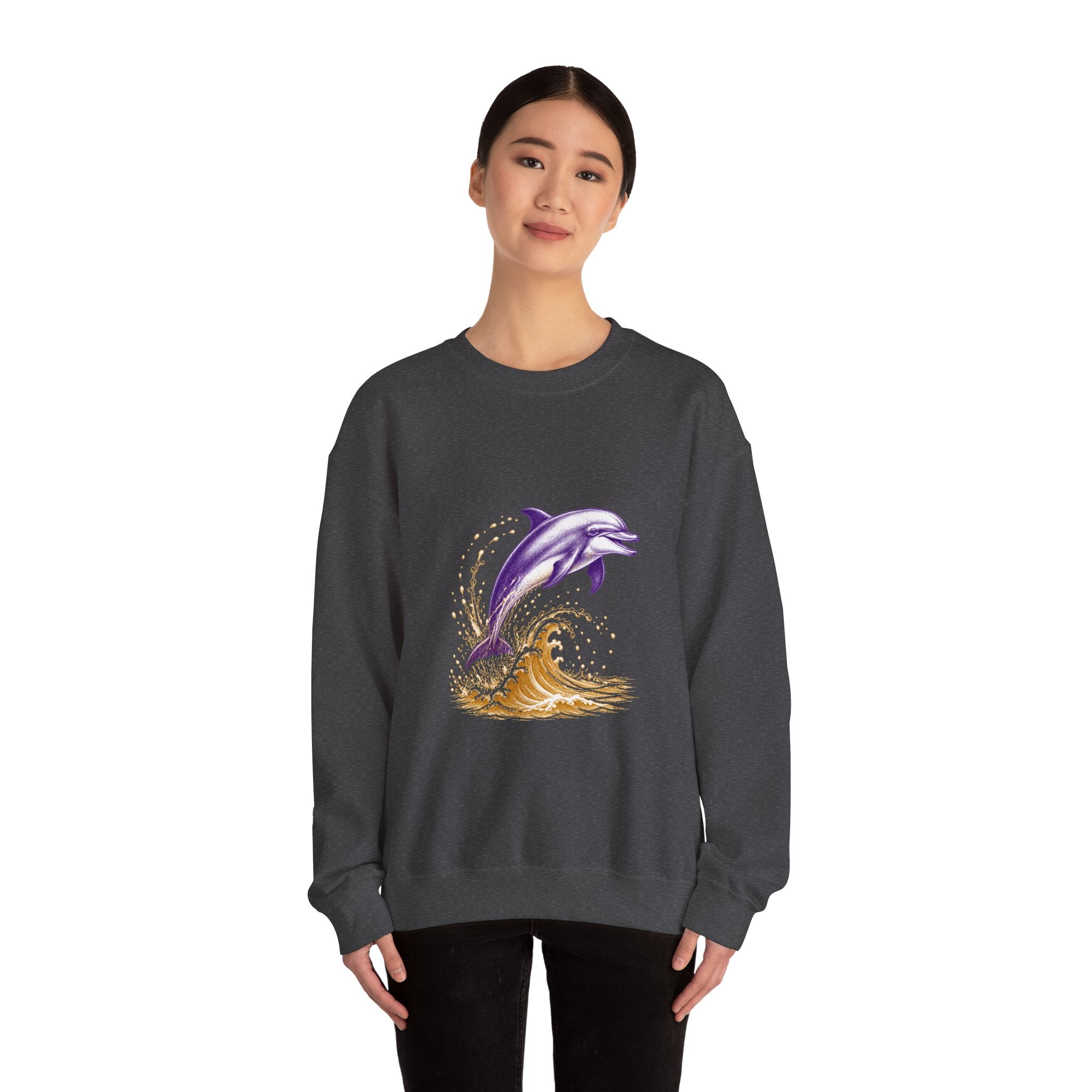 Matching Couple Sweatshirt - Shark & Dolphin Matching Couple Crewneck Sweatshirt Vintage Art His Hers Wedding Gift - Design B