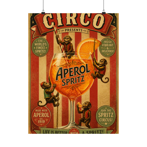 Aperol Spritz Monkeys Wall Art Poster 18×24 Vintage Circus Kitchen Decor Maximalist Print