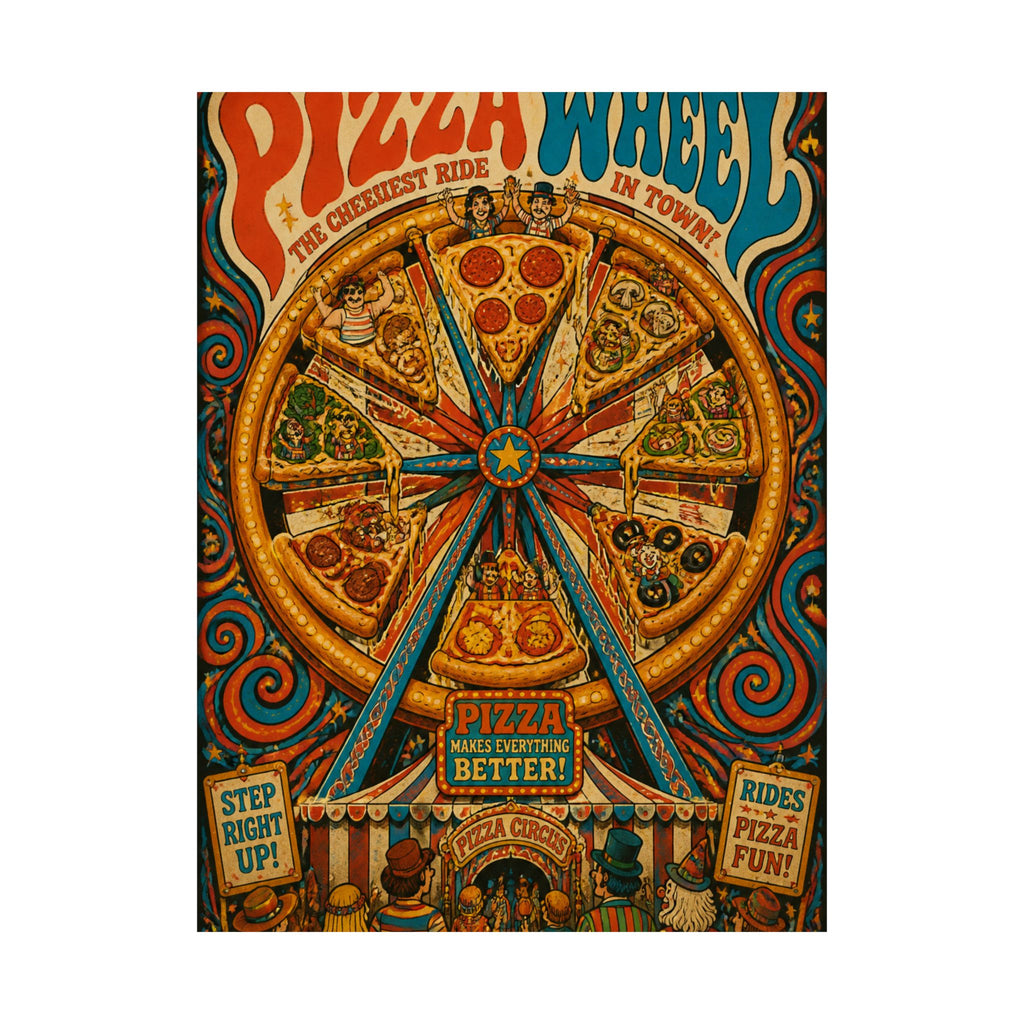 Pizza Ferris Wheel Wall Art Poster 18×24 Psychedelic Cafe Decor Maximalist Print