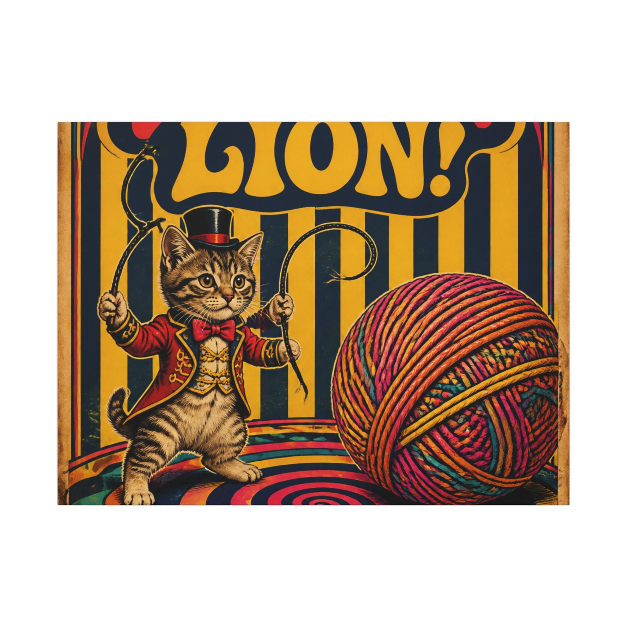 Cat Lion Tamer Wall Art Canvas 24×36 Psychedelic Dining Room Decor Maximalist Print