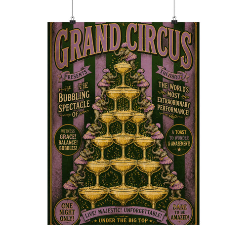 Champagne Tower Elephants Wall Art Poster 18×24 Vintage Circus Kitchen Decor Maximalist Print