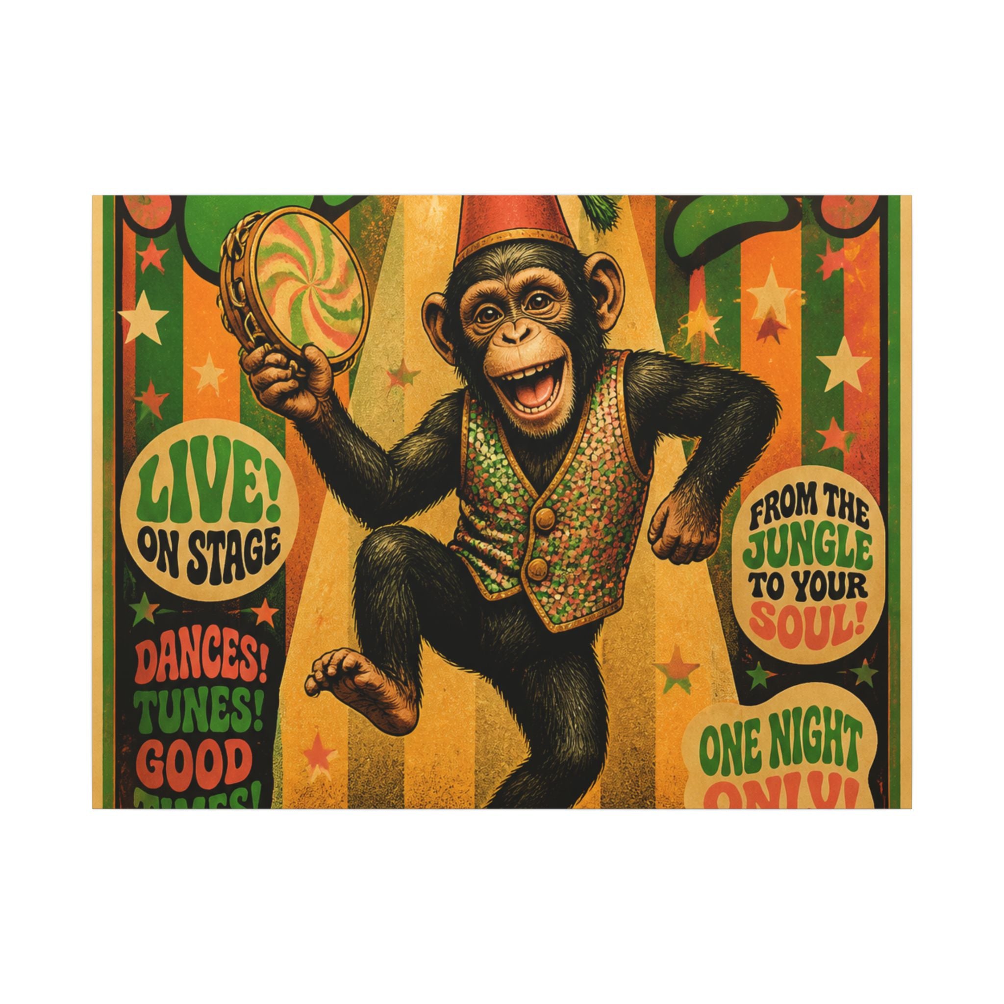 Dancing Monkey Wall Art Canvas 16×20 Psychedelic Cafe Decor Maximalist Print