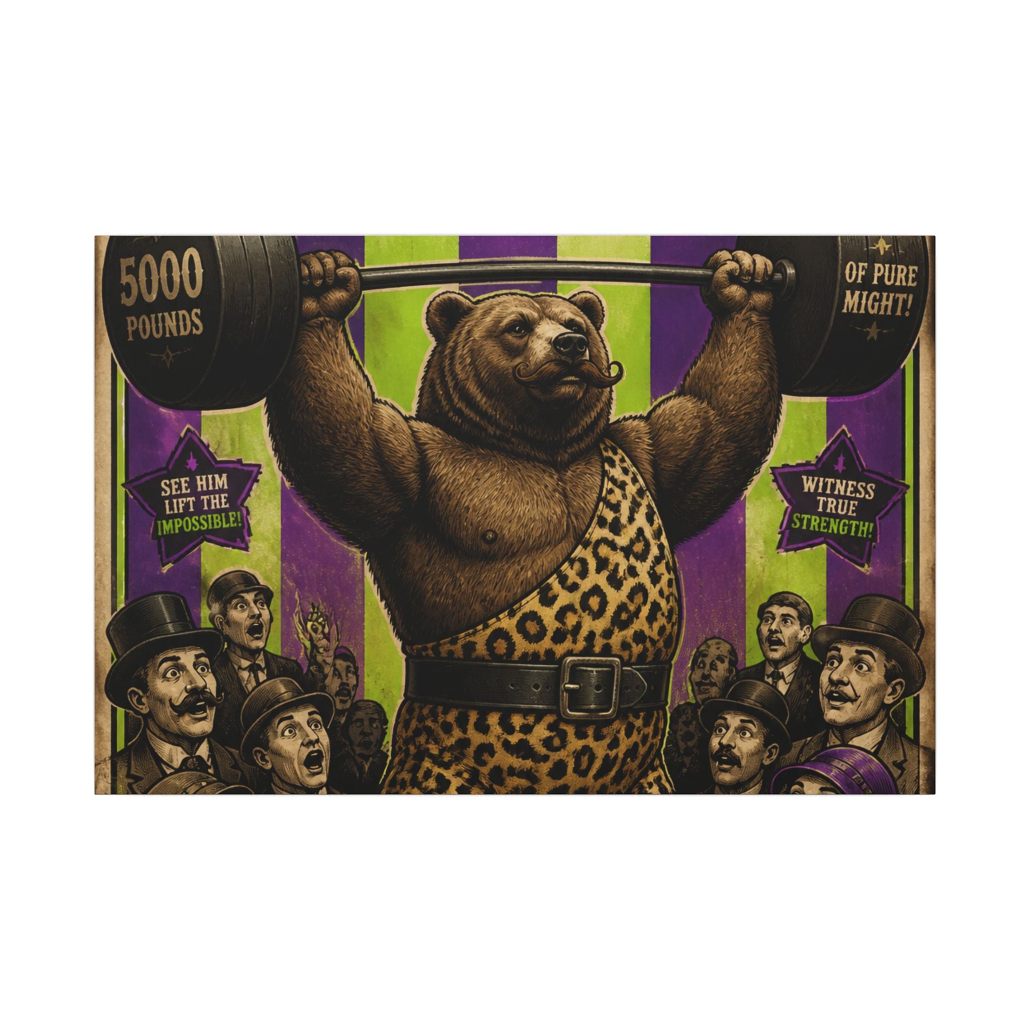 Strongman Bear Wall Art Canvas 24×36 Vintage Circus Bedroom Decor Maximalist Print