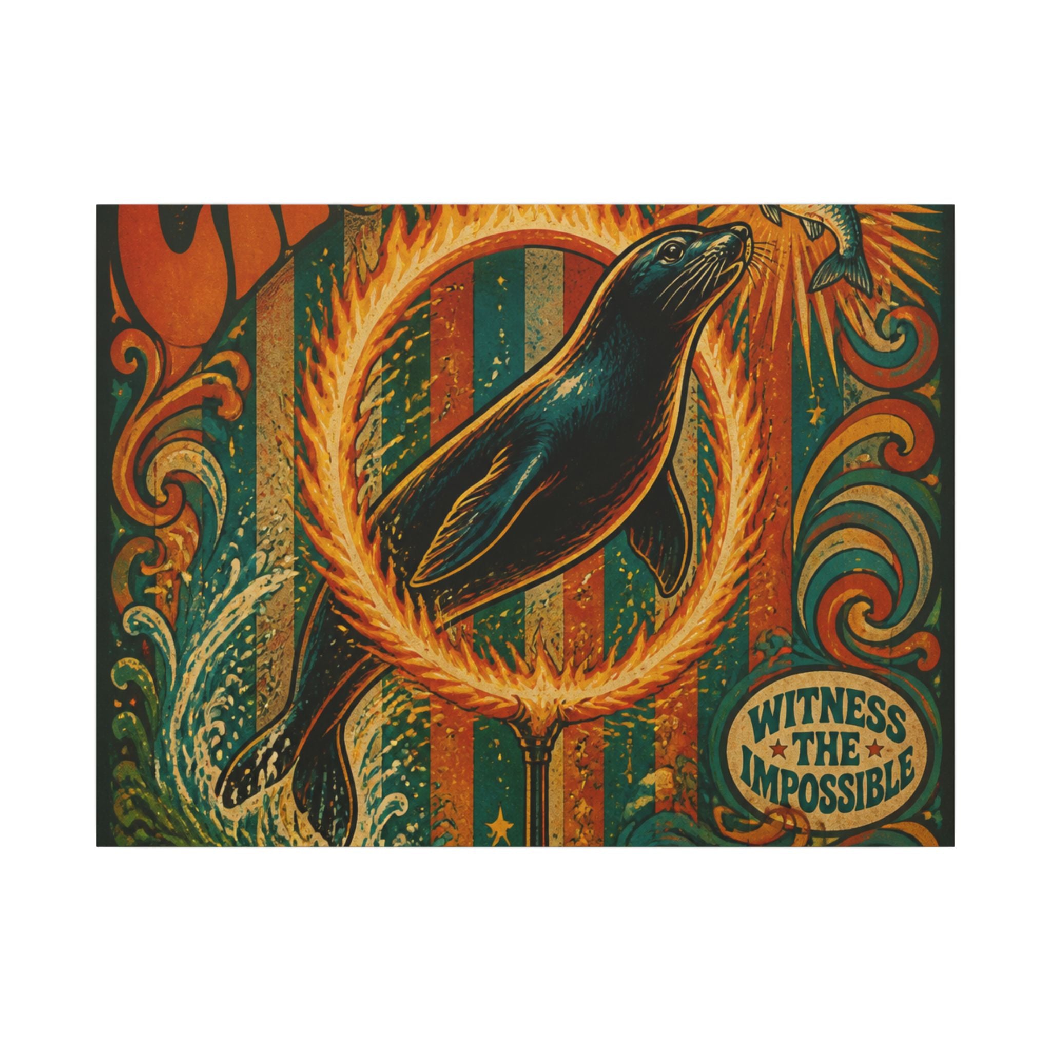 Seal Fire Hoop Wall Art Canvas 16×20 Psychedelic Cafe Decor Maximalist Print
