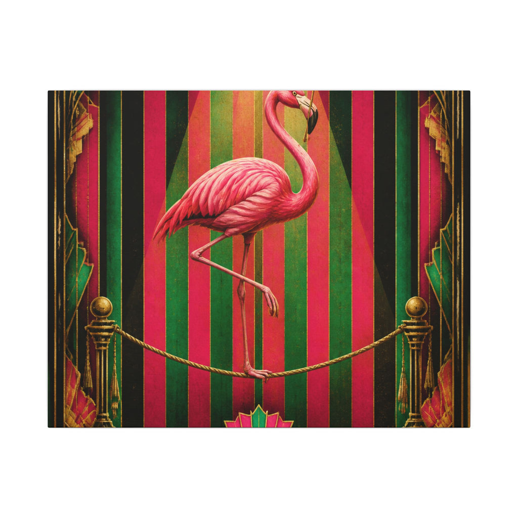 Flamingo Tightrope Wall Art Canvas 24×36 Art Deco Bar Area Decor Maximalist Print