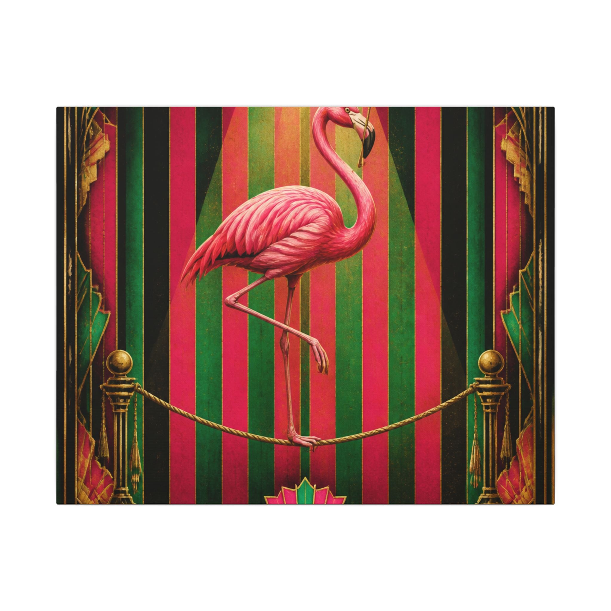 Flamingo Tightrope Wall Art Canvas 24×36 Art Deco Bar Area Decor Maximalist Print