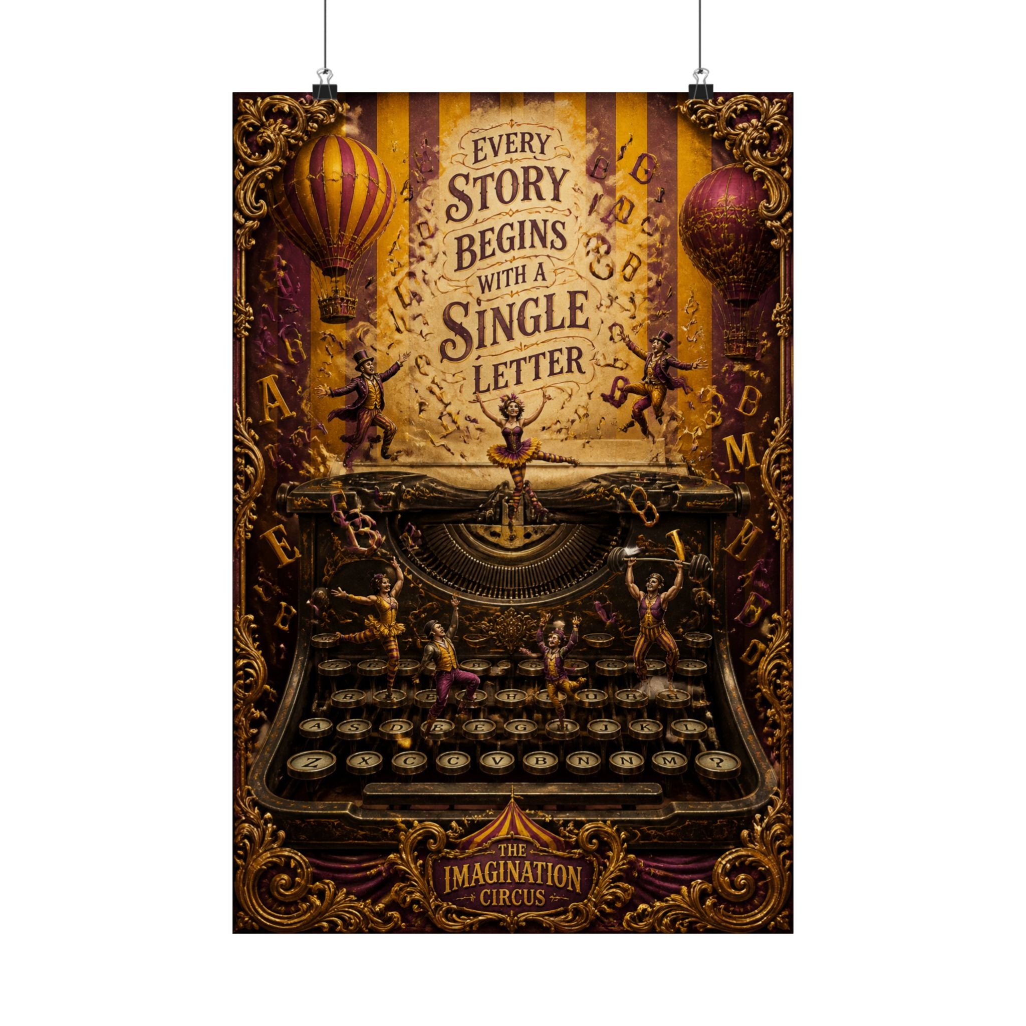 Typewriter Flying Letters Wall Art Poster 24×36 Baroque Studio Decor Maximalist Print