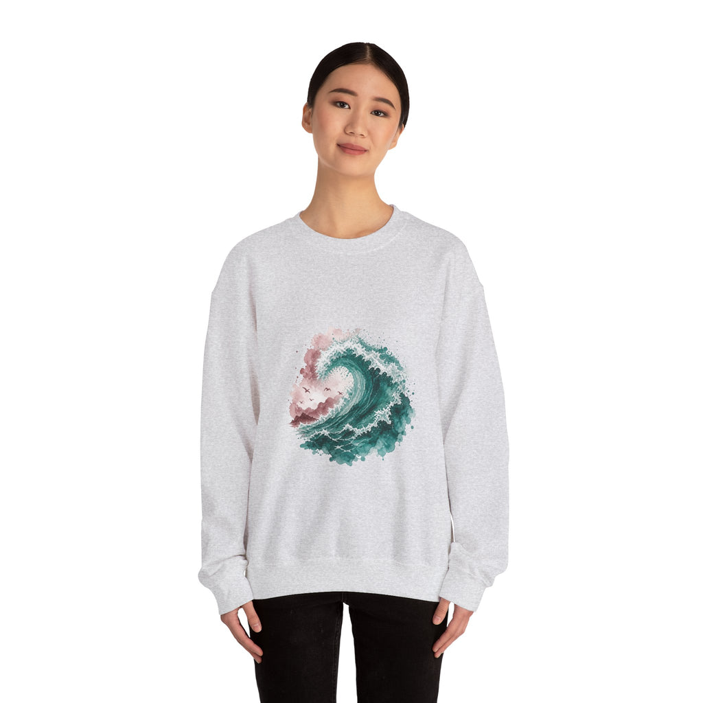 Matching Couple Sweatshirt - Mountain & Ocean Matching Couple Crewneck Sweatshirt Watercolor Art His Hers Engagement Gift - Design B
