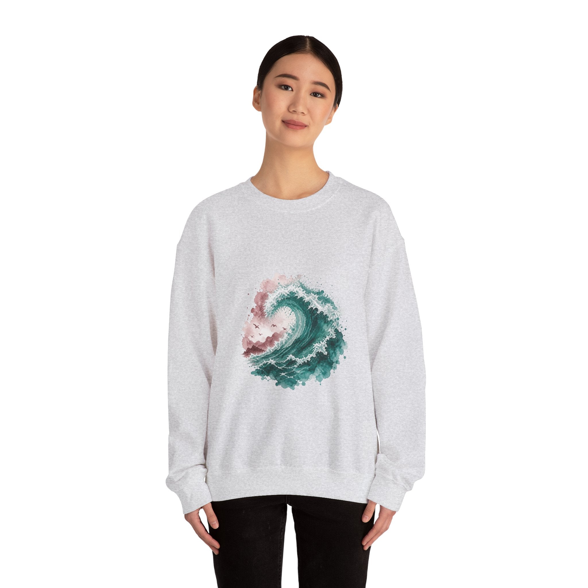 Matching Couple Sweatshirt - Mountain & Ocean Matching Couple Crewneck Sweatshirt Watercolor Art His Hers Engagement Gift - Design B
