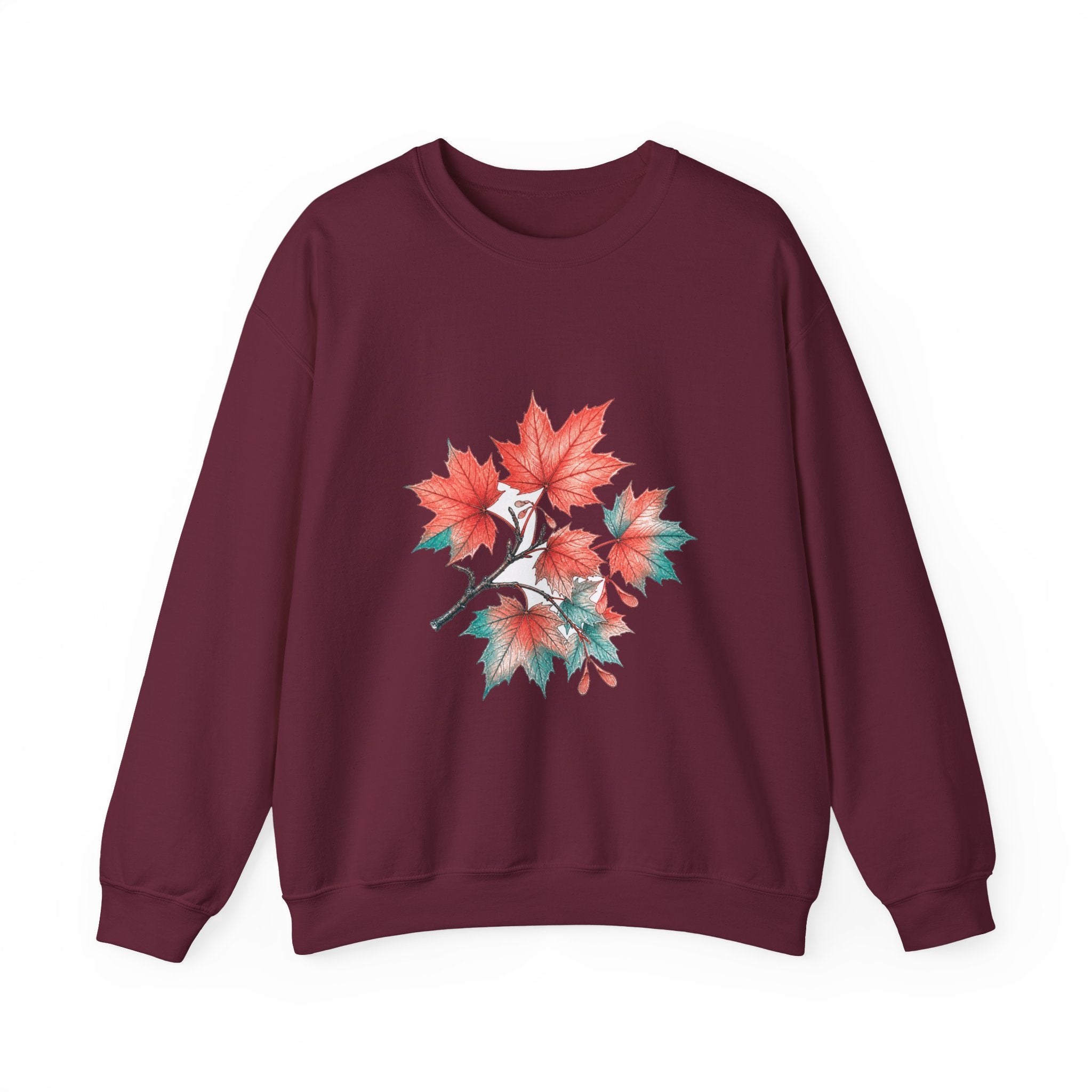 Matching Couple Sweatshirt - Cherry Blossom & Maple Leaf Matching Couple Premium Fleece Sweatshirt Hand-Drawn Art His Hers Anniversary Gift - Design B