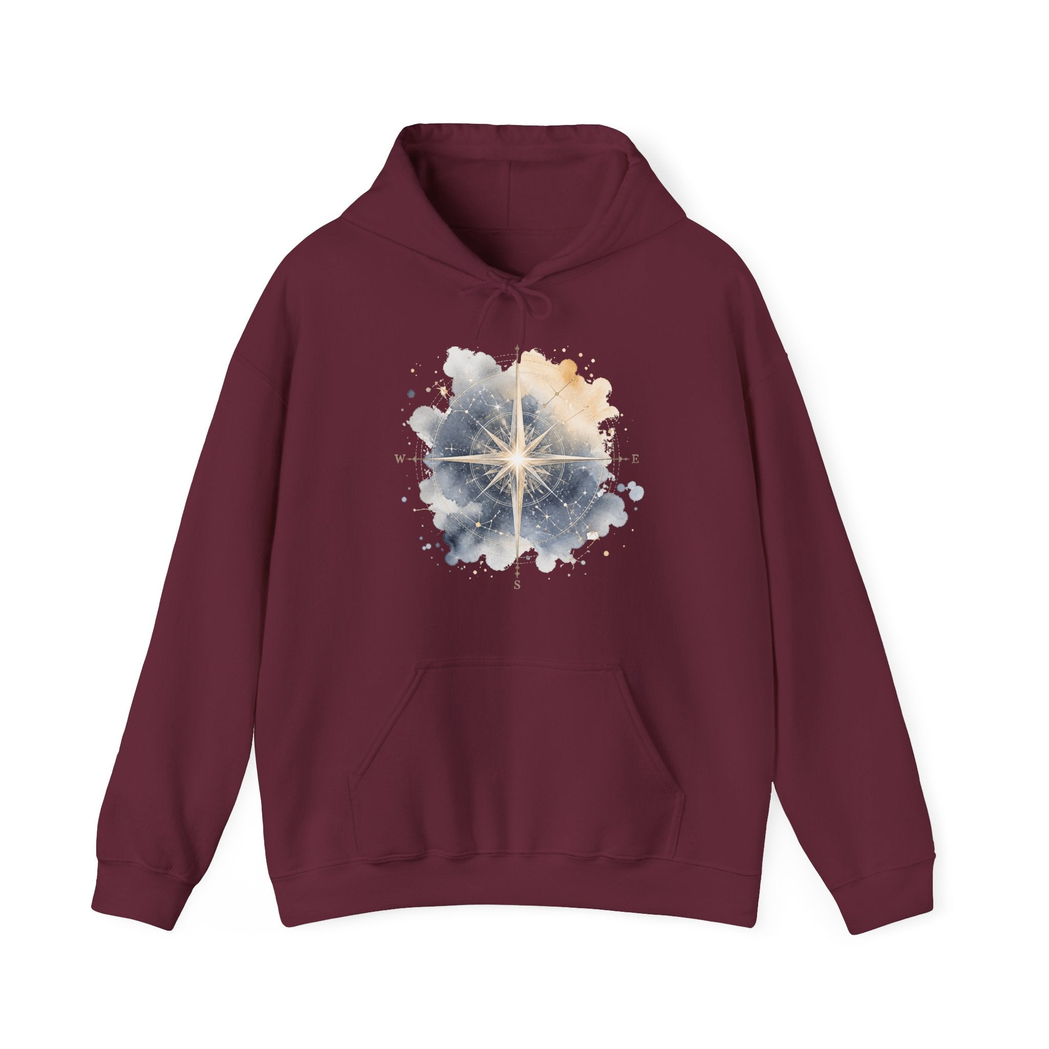Matching Couple Sweatshirt - Shooting Star & North Star Matching Couple Hooded Sweatshirt Watercolor Art His Hers Engagement Gift - Design B