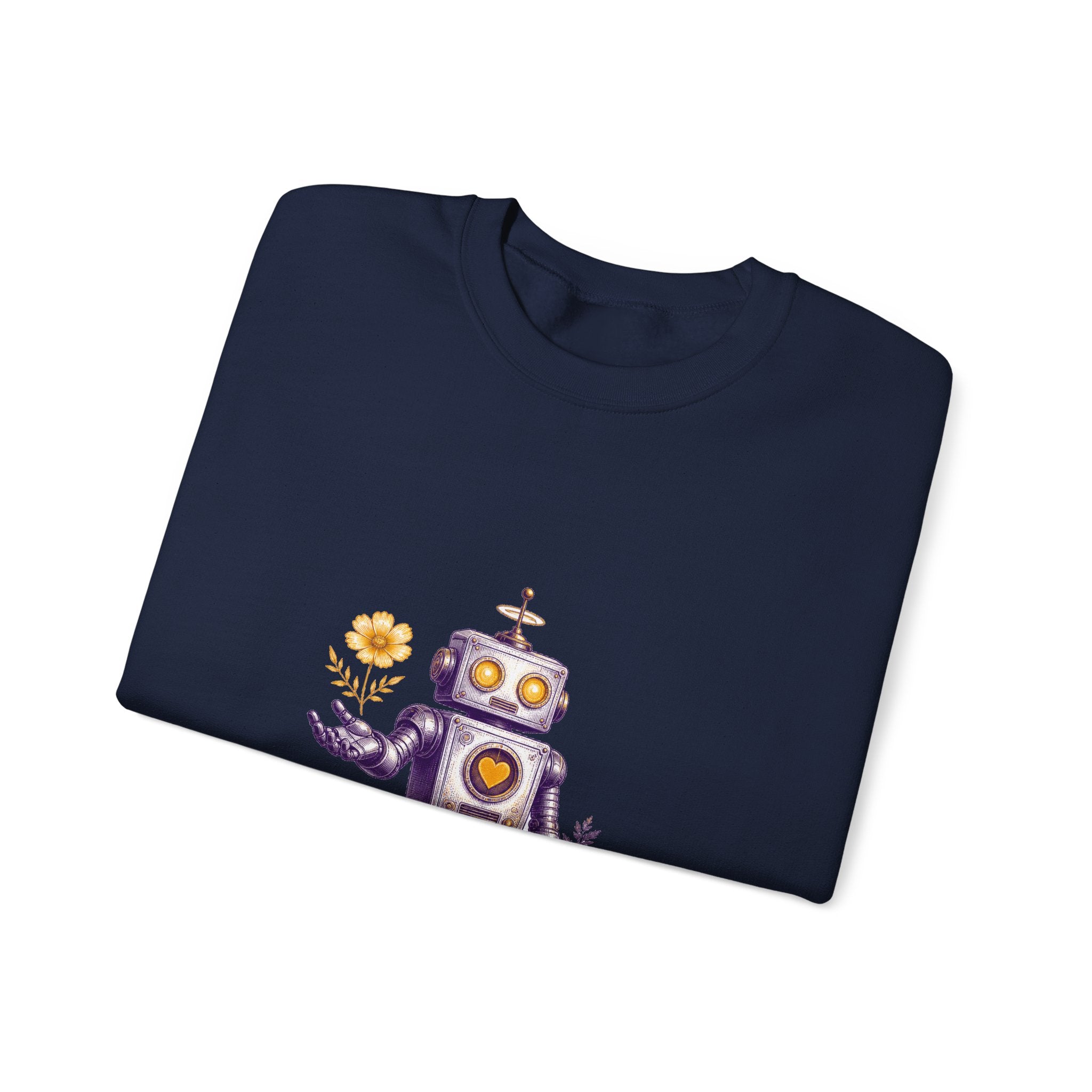 Matching Couple Sweatshirt - Robot & Heart Matching Couple Crewneck Sweatshirt Vintage Art His Hers Wedding Gift - Design A