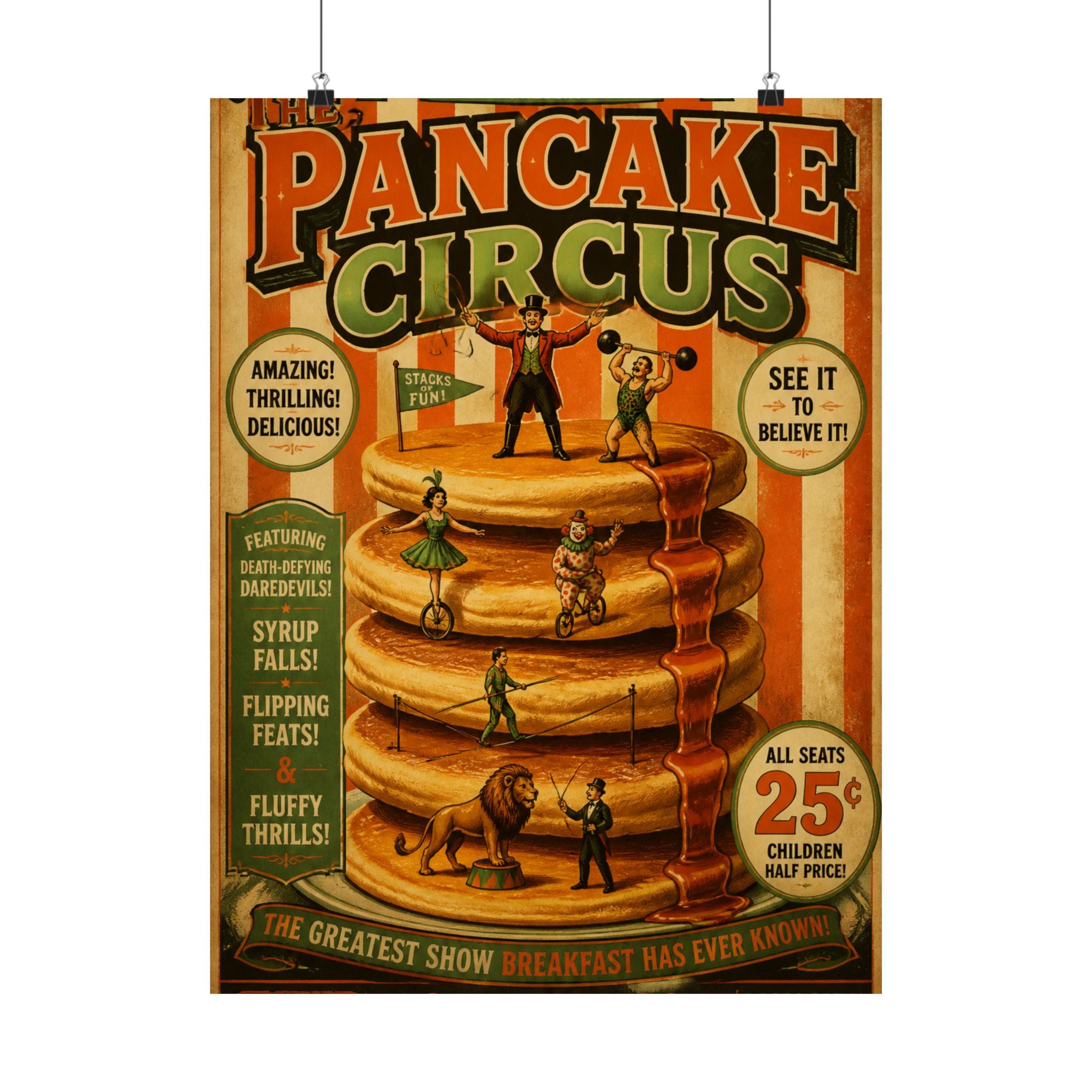 Pancake Stack Platform Wall Art Poster 18×24 Vintage Circus Kitchen Decor Maximalist Print