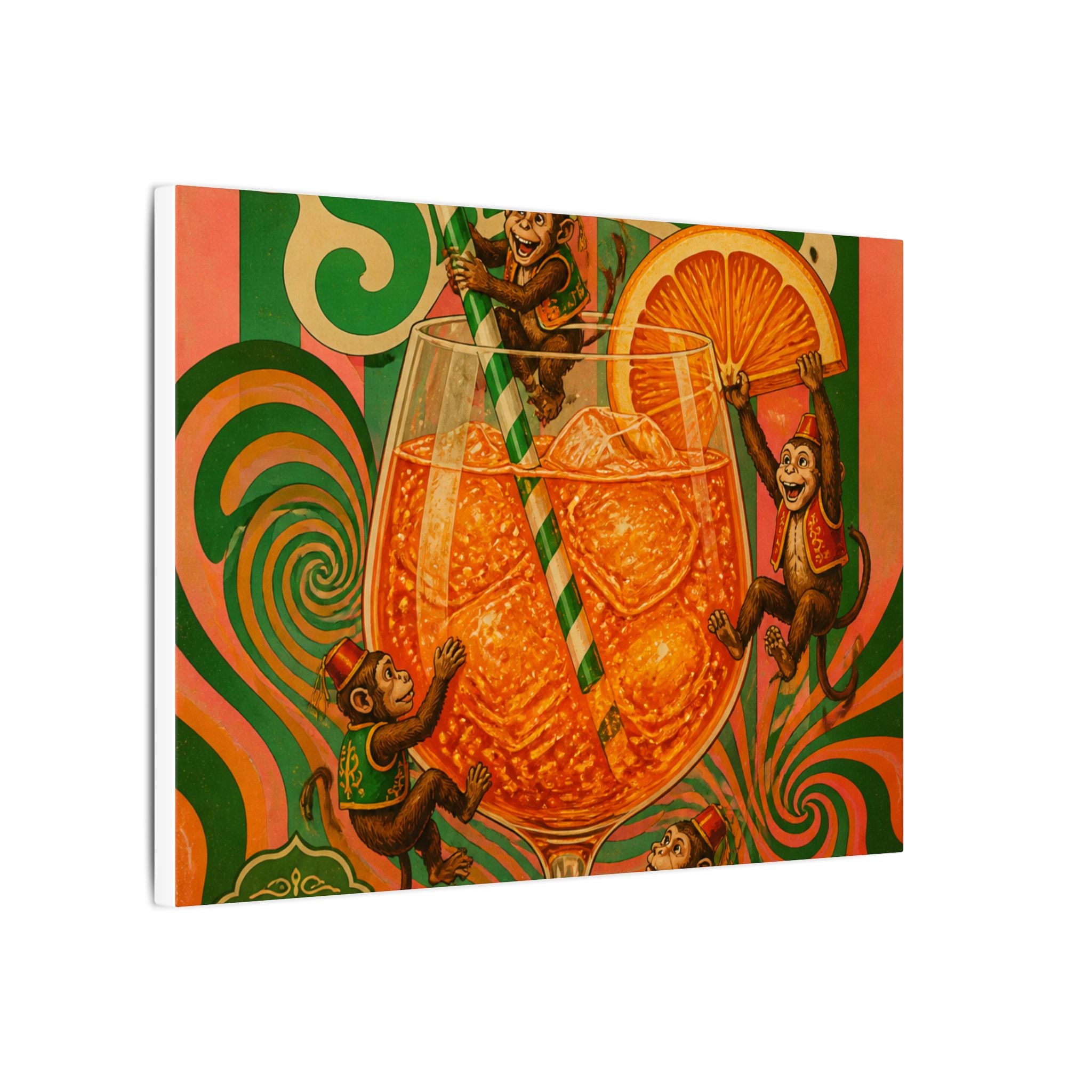Aperol Spritz Monkeys Wall Art Canvas 16×20 Psychedelic Cafe Decor Maximalist Print