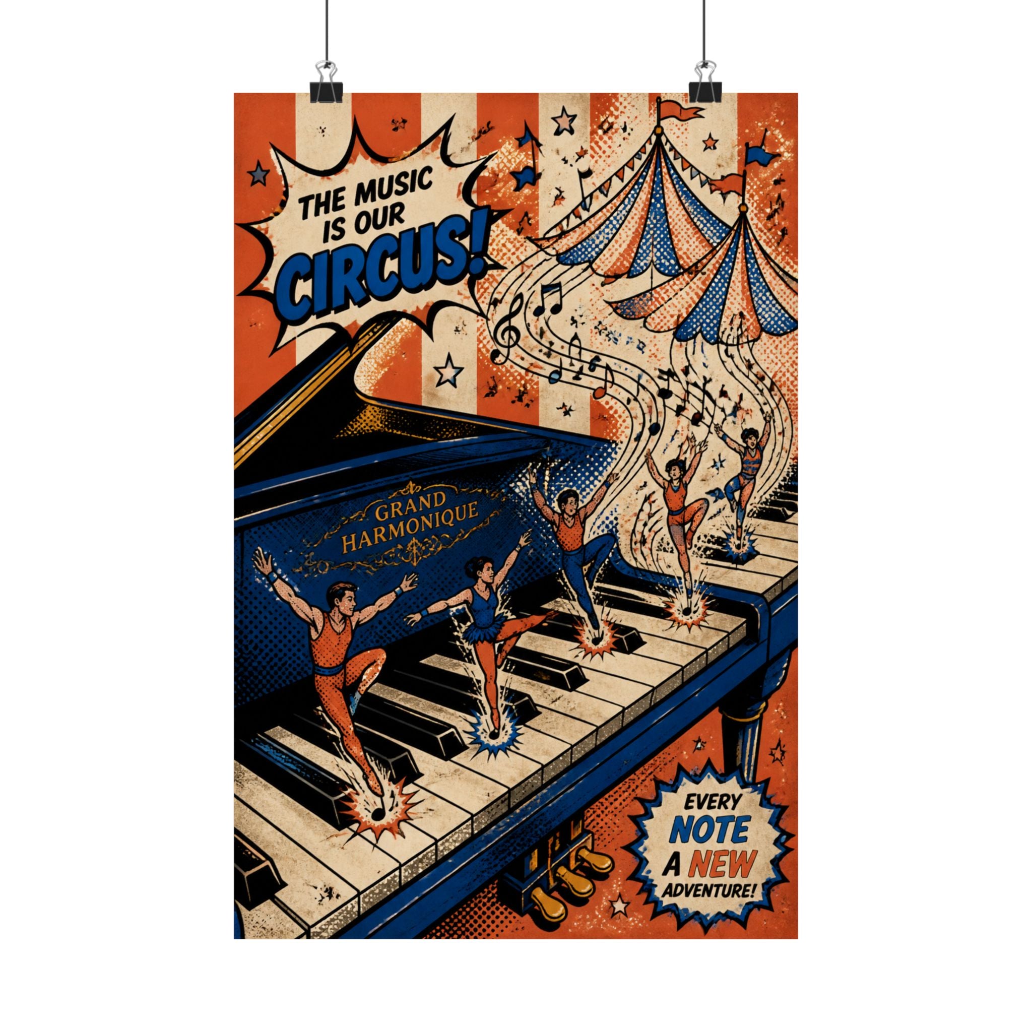 Grand Piano Acrobats Wall Art Poster 18×24 Pop Art Living Room Decor Maximalist Print