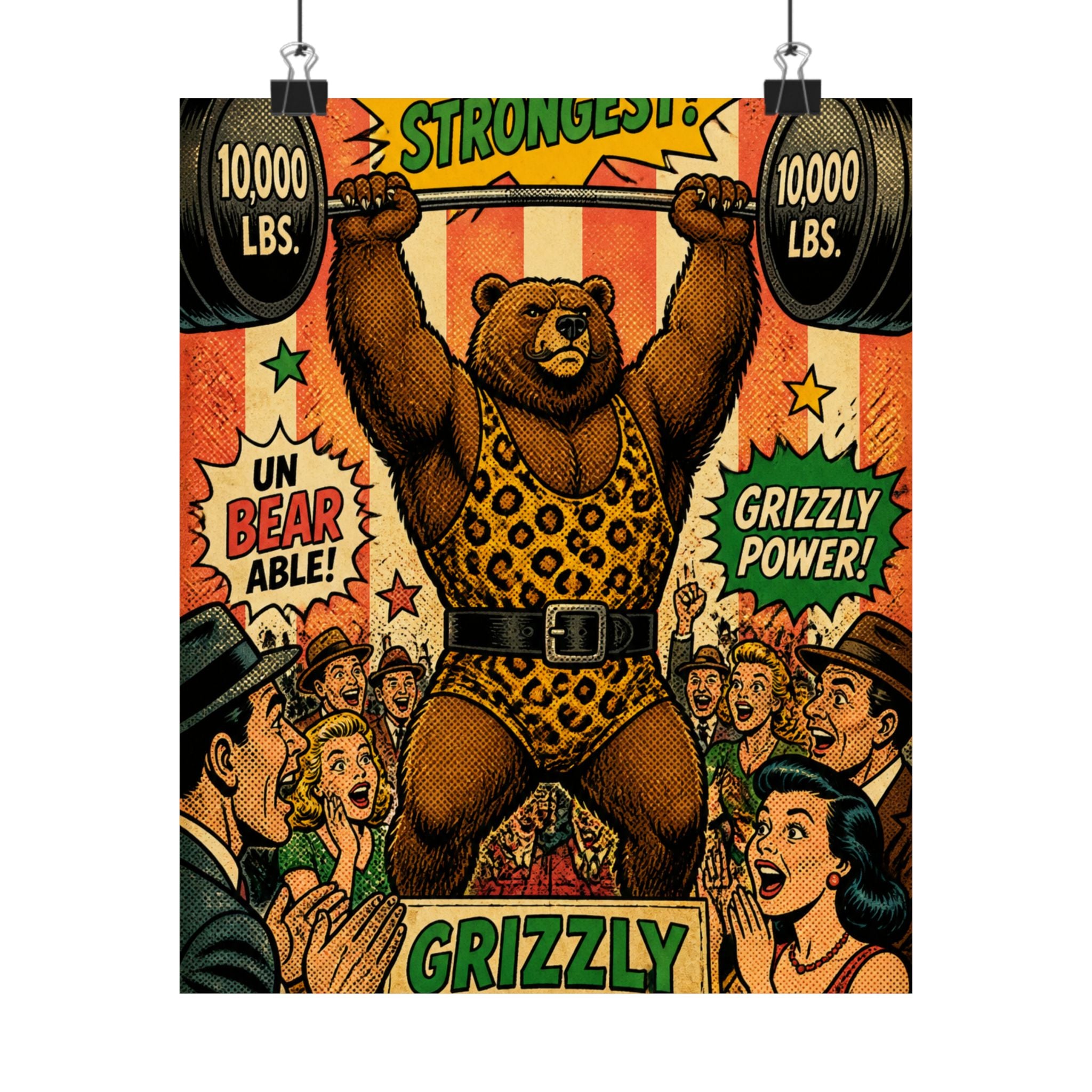 Strongman Bear Wall Art Poster 24×36 Pop Art Restaurant Decor Maximalist Print