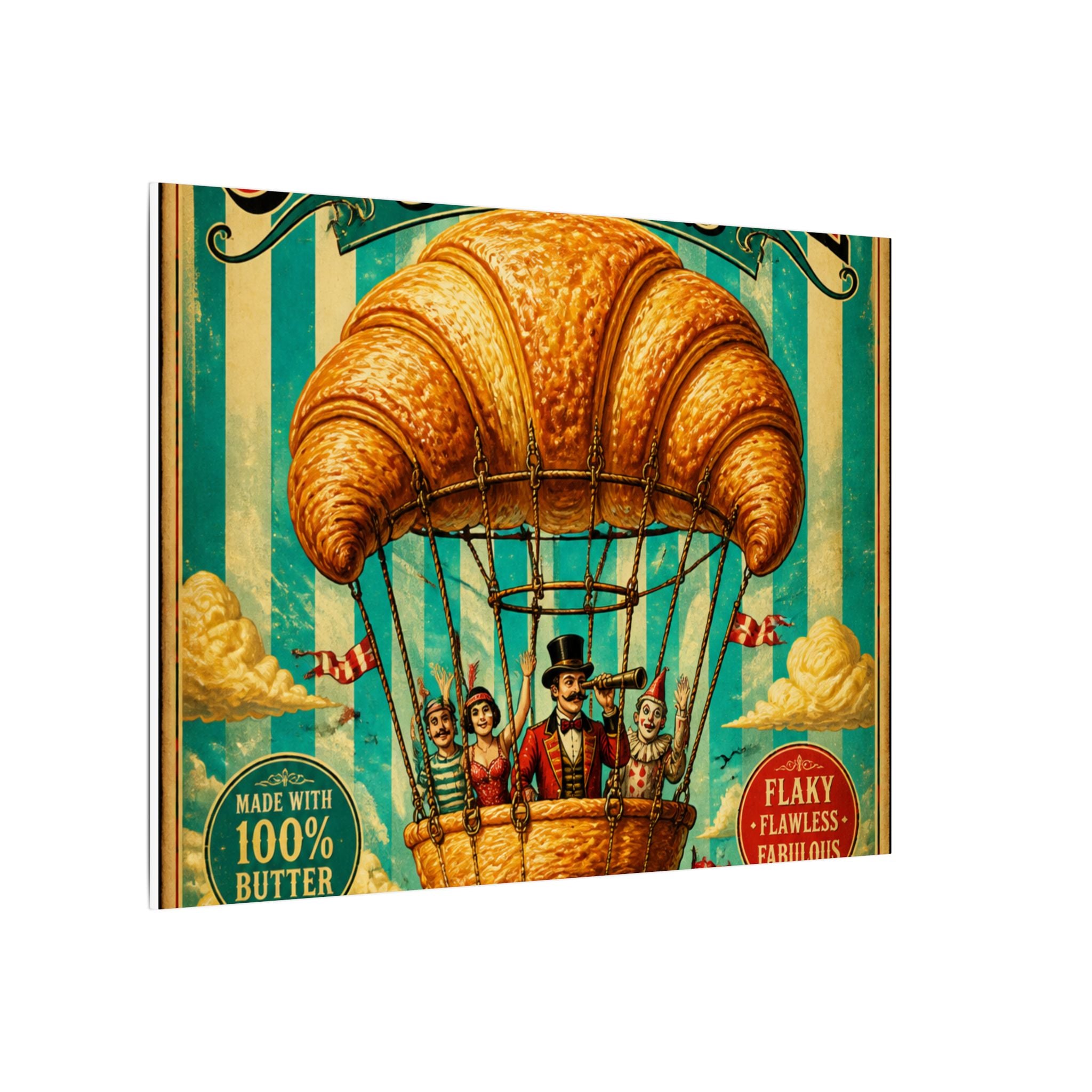 Croissant Hot Air Balloon Wall Art Canvas 24×36 Vintage Circus Bedroom Decor Maximalist Print