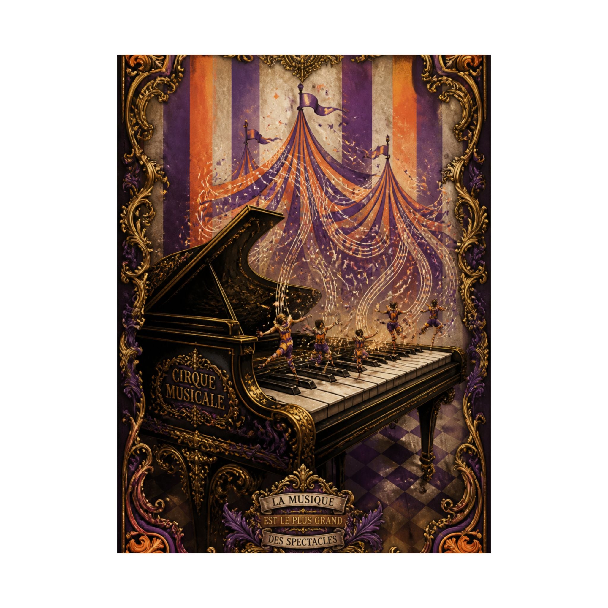 Grand Piano Acrobats Wall Art Poster 24×36 Baroque Studio Decor Maximalist Print