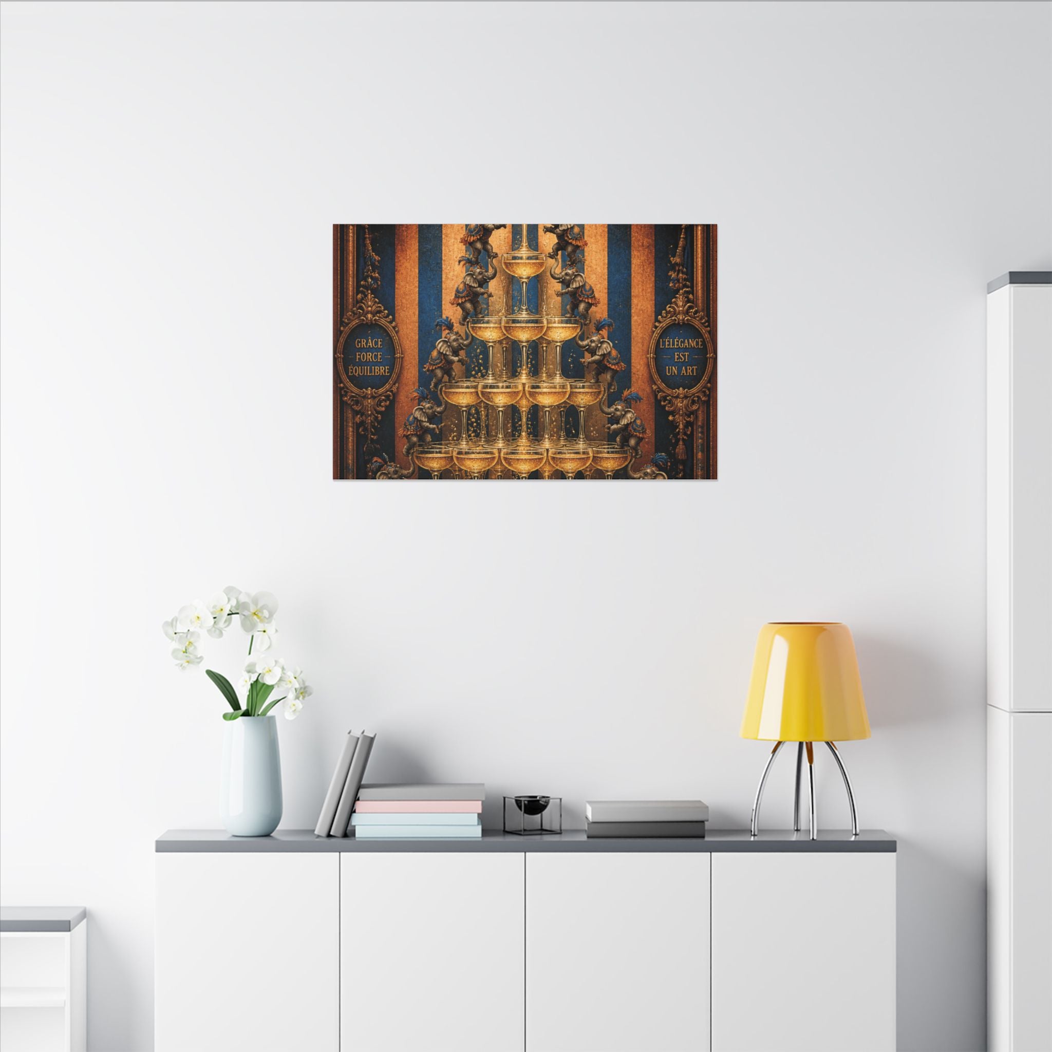 Champagne Tower Elephants Wall Art Canvas 24×36 Baroque Studio Decor Maximalist Print