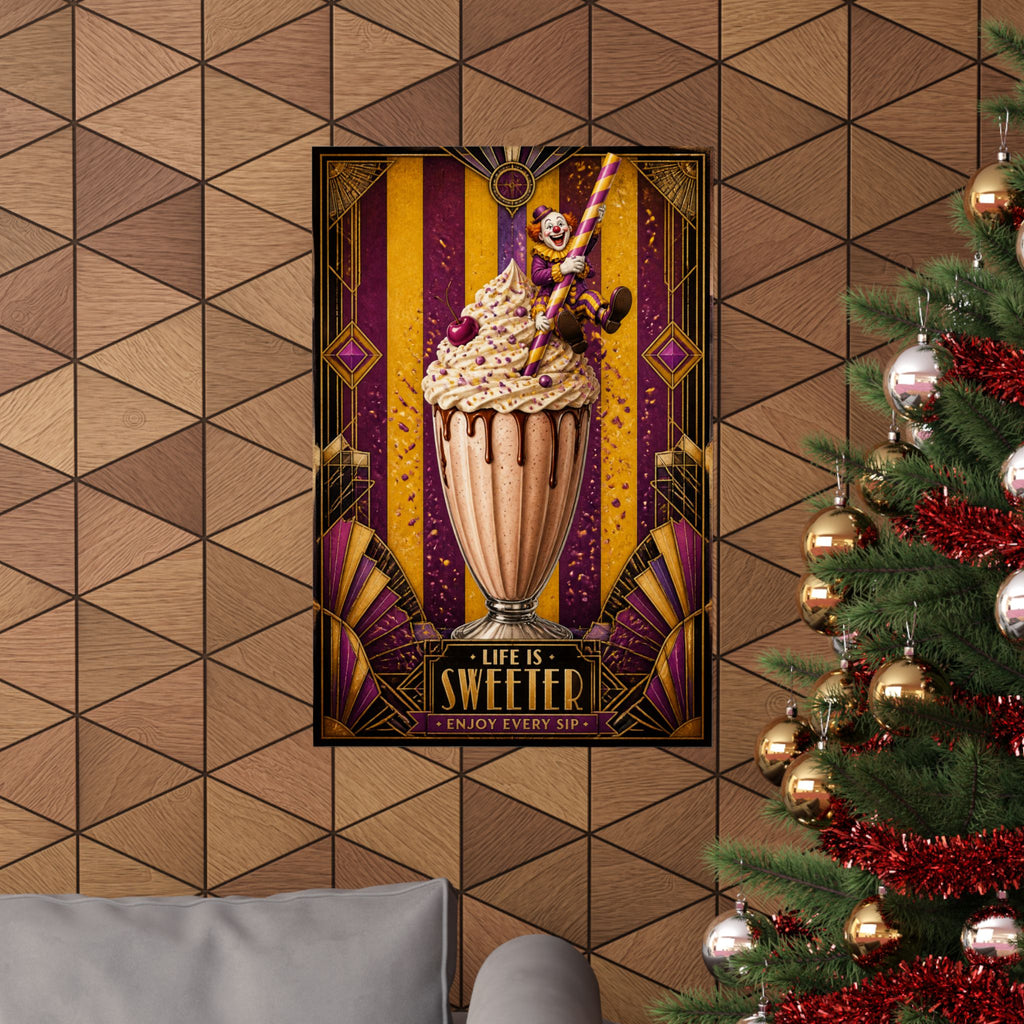 Milkshake Slide Clown Wall Art Poster 24×36 Art Deco Bar Area Decor Maximalist Print