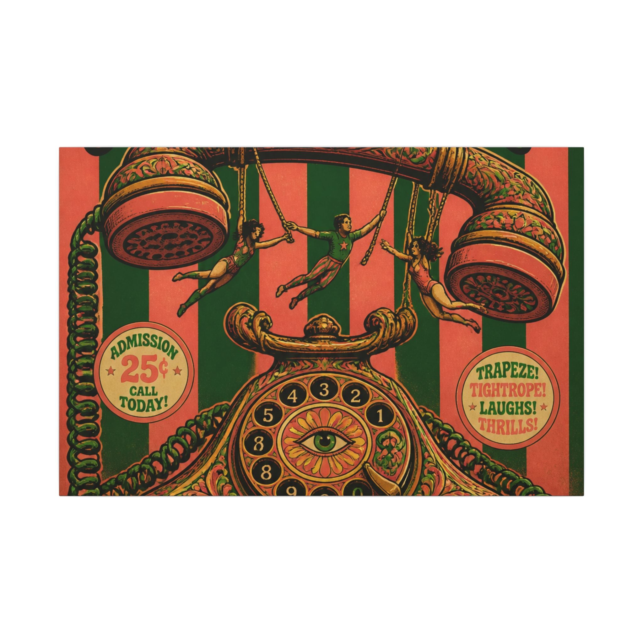 Vintage Telephone Booth Wall Art Canvas 24×36 Psychedelic Dining Room Decor Maximalist Print