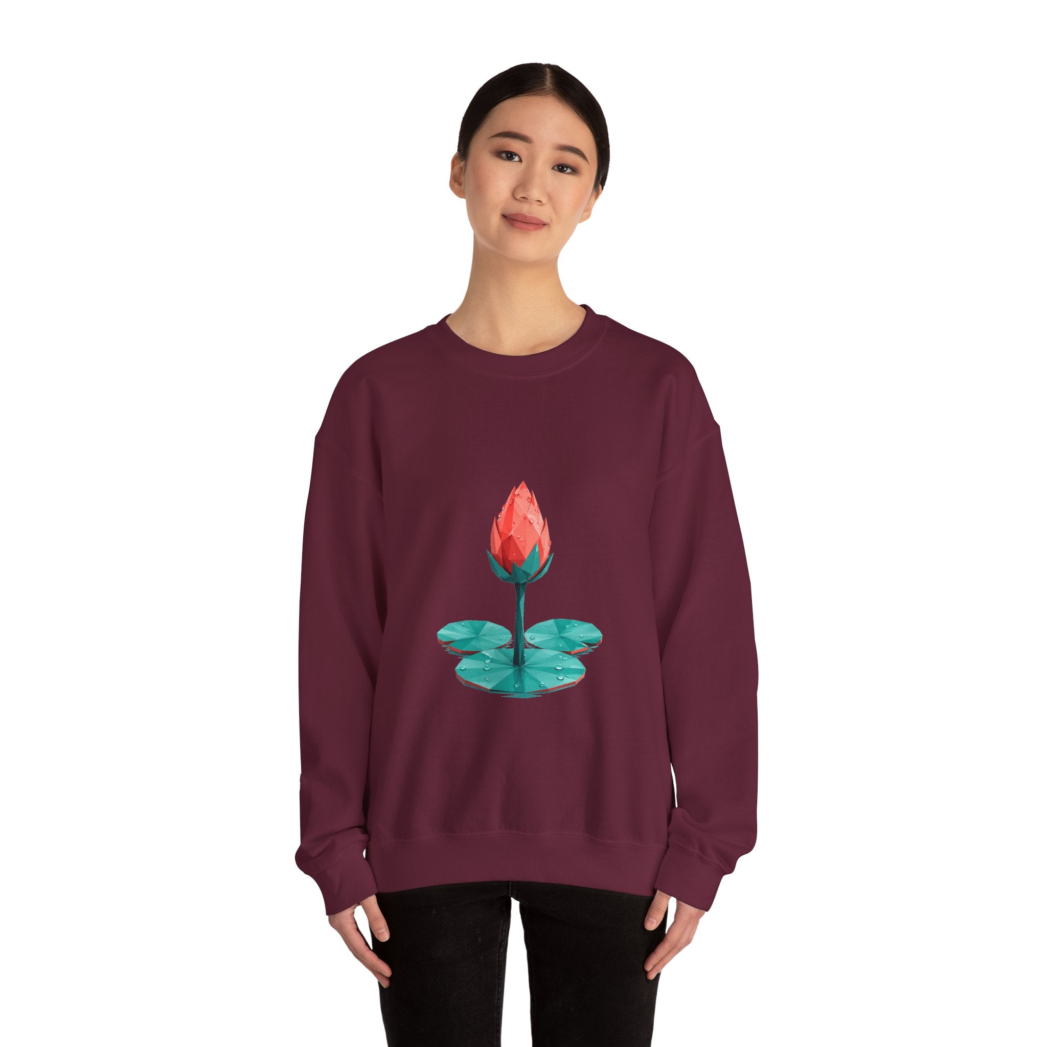 Matching Couple Sweatshirt - Open & Closed Lotus Matching Couple Premium Fleece Sweatshirt Geometric Art His Hers Love Gift - Design B
