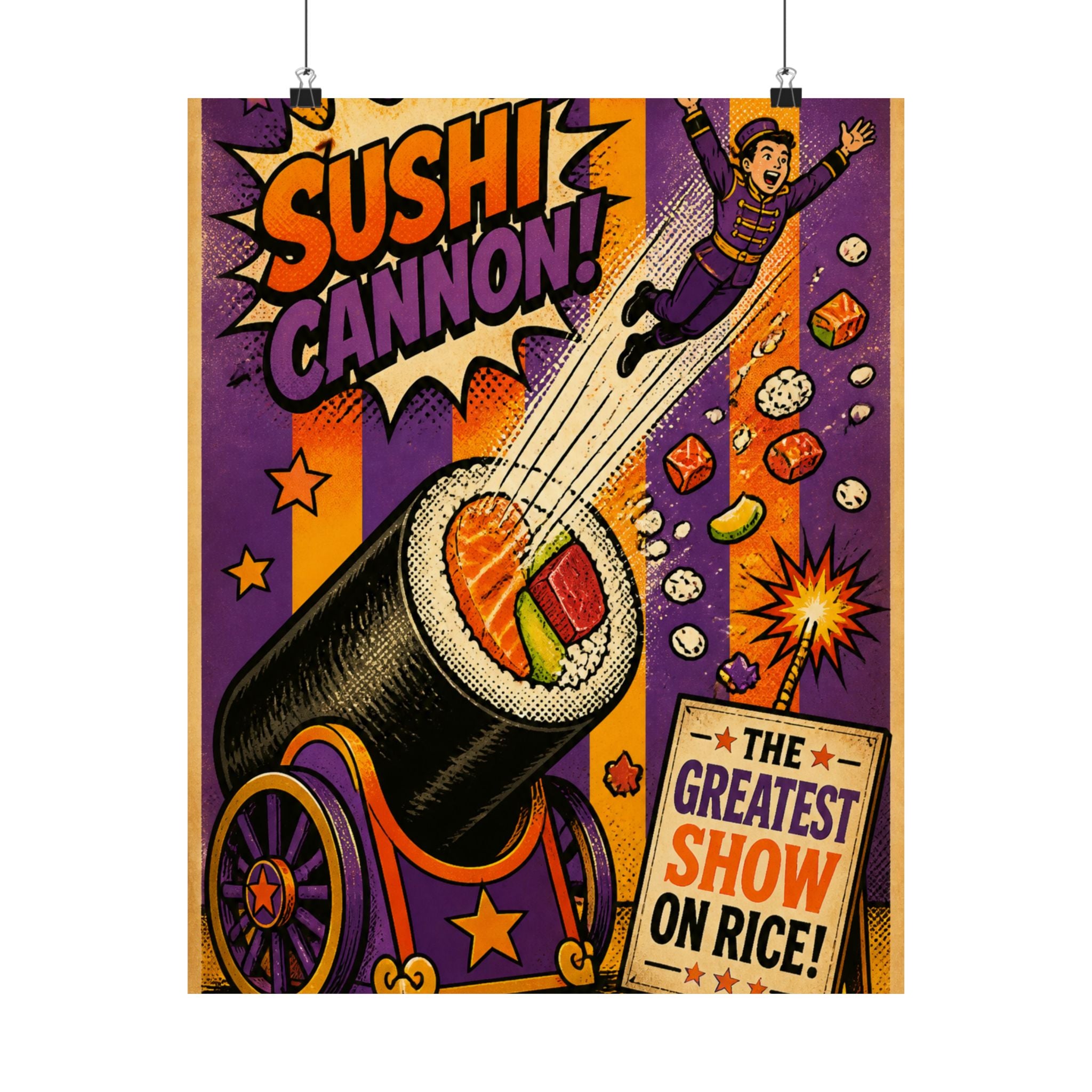 Sushi Roll Cannon Wall Art Poster 24×36 Pop Art Restaurant Decor Maximalist Print